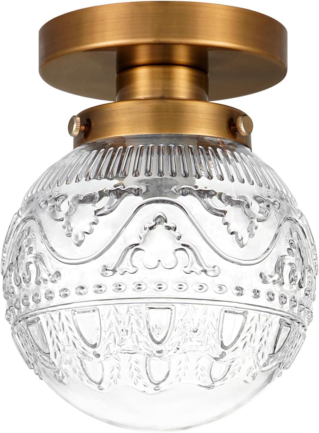 Luminária de teto pequena de montagem semi-embutida, luminária de teto de vidro transparente globo moderno, luminárias vintage de latão dourado para cozinha, entrada, banheiro, armário