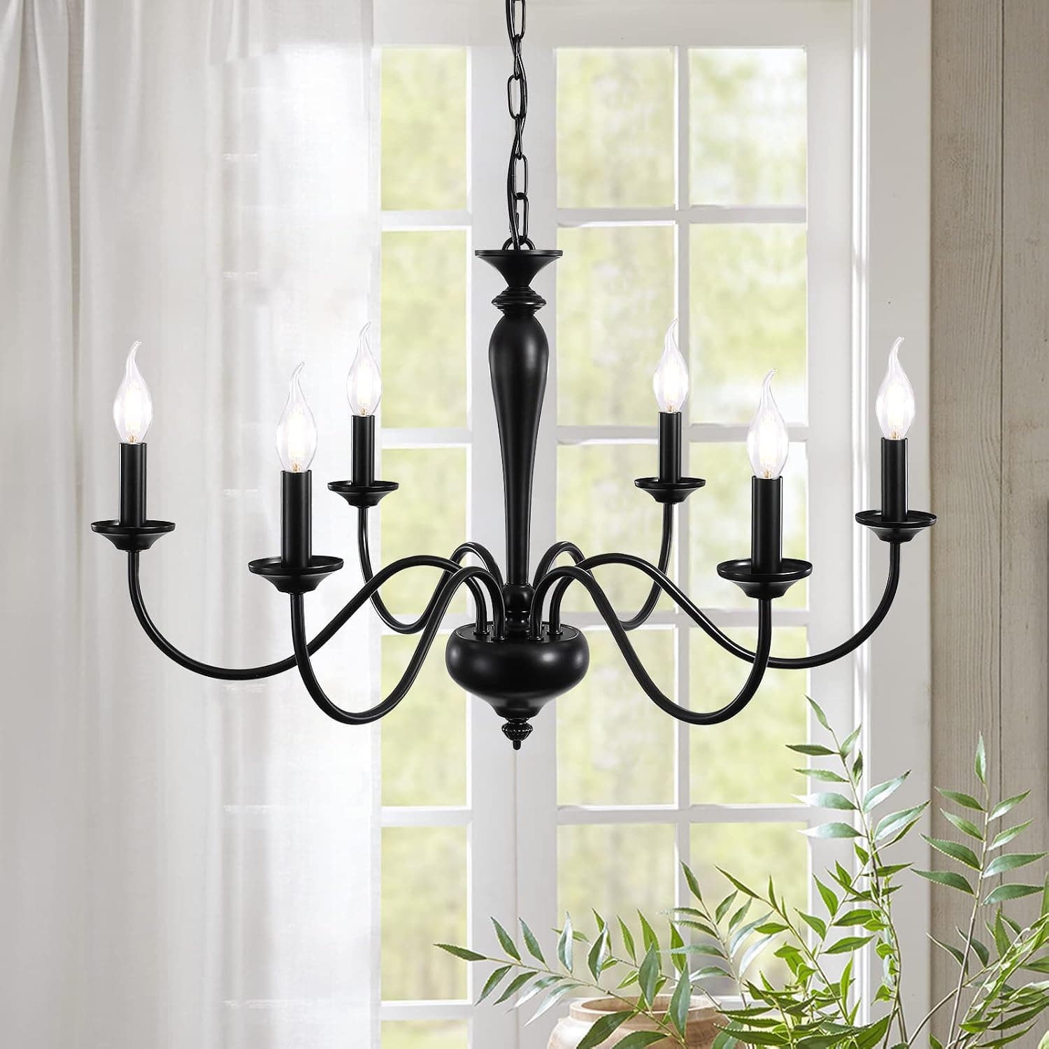 Lustre de Fazenda 6 Lustres Pretos Claros para Luminárias de Sala de Jantar Penduradas, Ilha de Cozinha, Lustres de Ferro Industrial Rústico para Hall de Entrada, Sala de Estar, Quarto