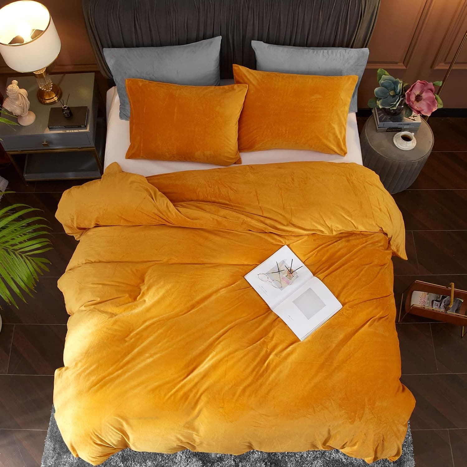 Capa de Edredom King Ivellow, Conjunto 3 Peças em Veludo Dourado, Ultra Macio e Respirável - Imagem 3