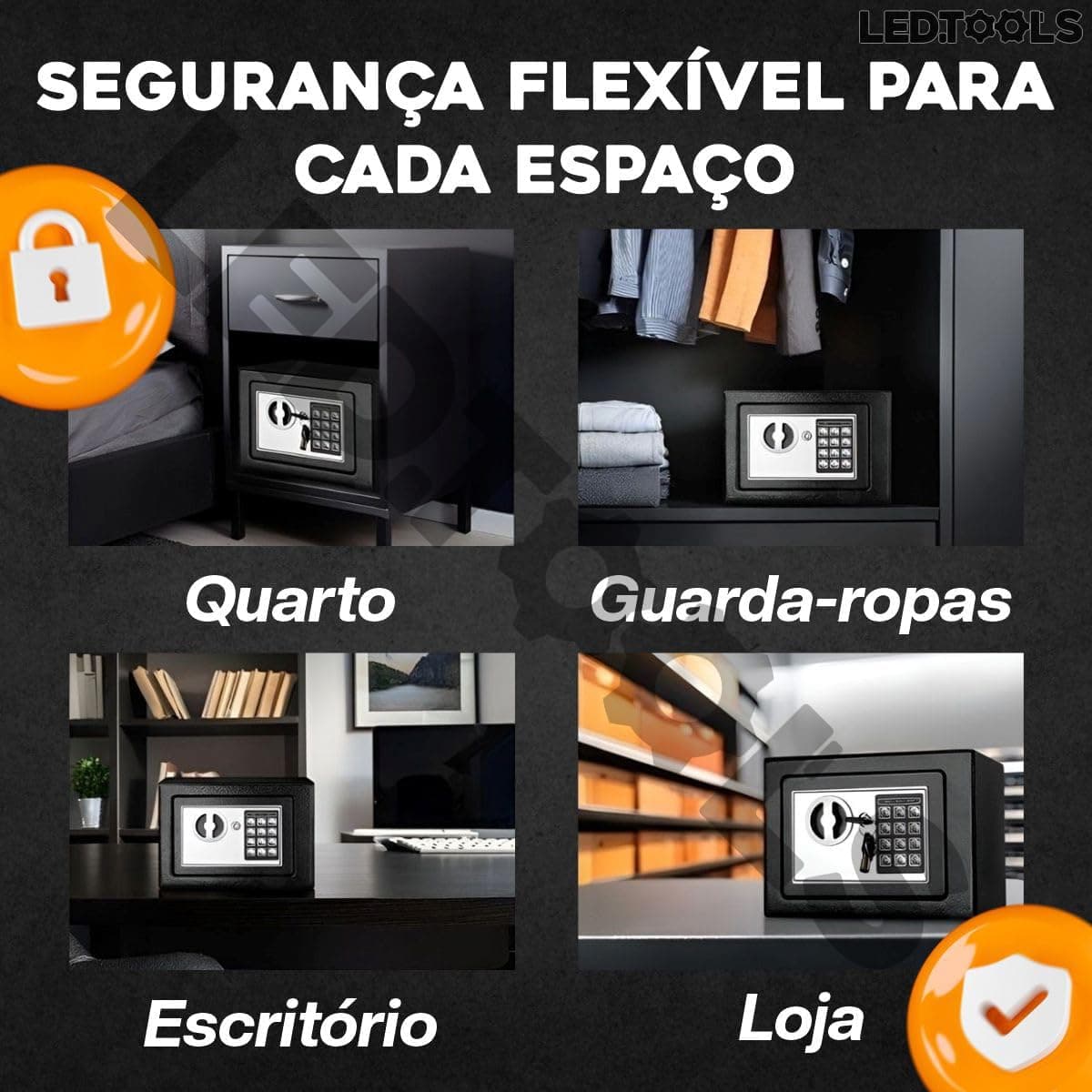 Cofre Eletrônico Teclado Digital + 2 Chaves Segurança Máxima (Preto) - Imagem 3