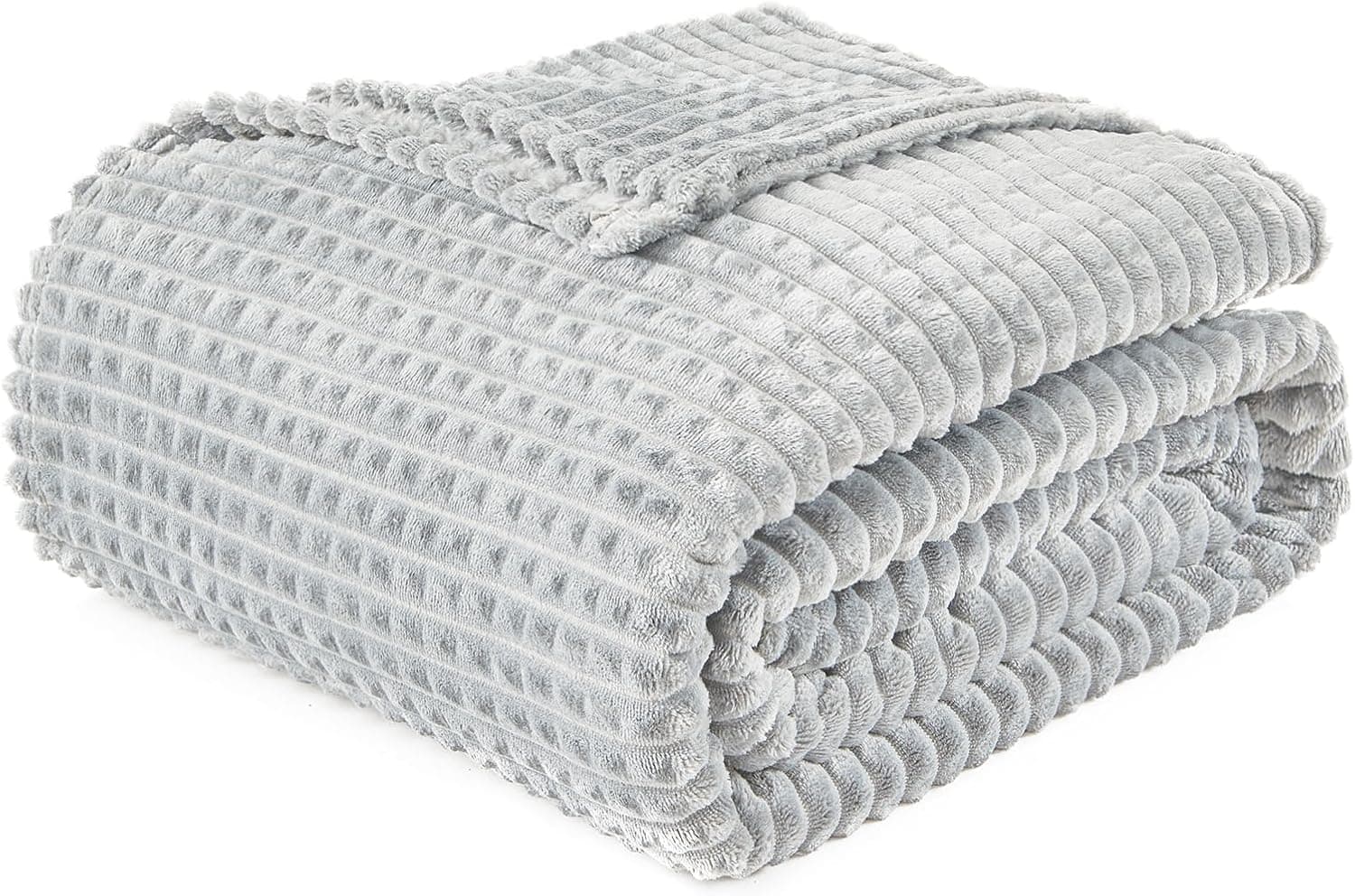 EMME Cobertor de lã de flanela de luxo tamanho solteiro para sofá-cama, sofá, cadeira, macio, macio, quente e aconchegante com design de grade geométrica (cinza claro, 152 x 203 cm) - Imagem 3