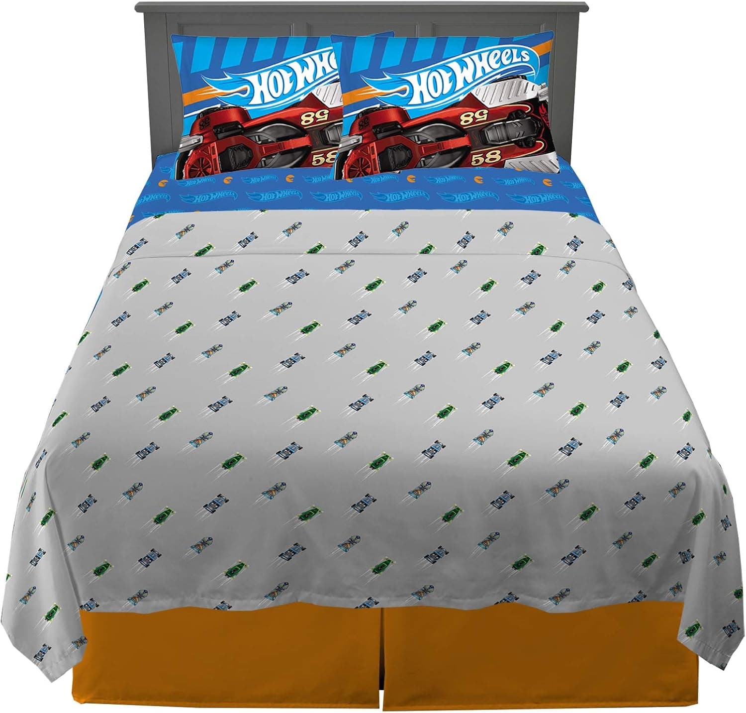 Franco Jogo de cama infantil super macio, 4 peças, tamanho casal, Hot Wheels