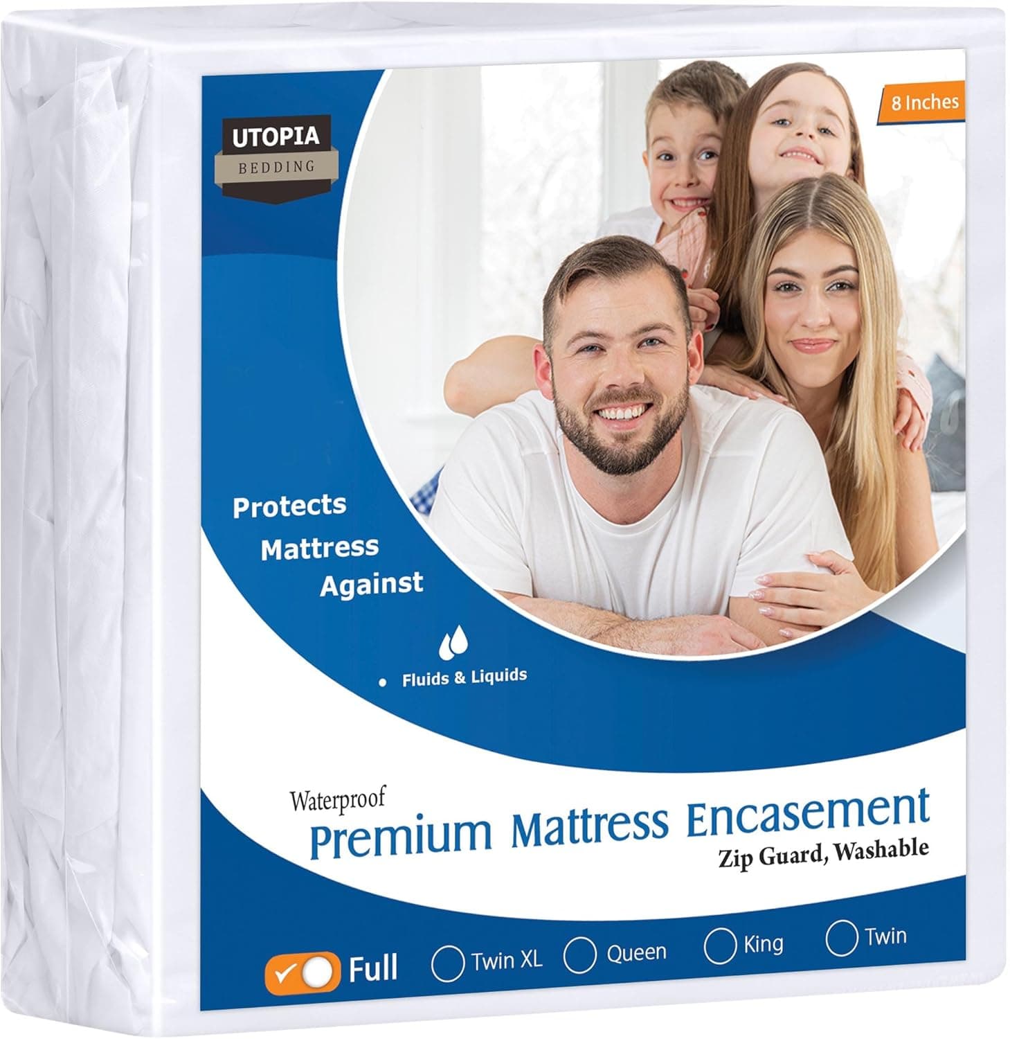 Utopia Bedding Revestimento de colchão premium impermeável com zíper (serve para colchão de 20 cm, completo), protetor de colchão à prova de percevejos e ácaros, capa de colchão de 6 lados para cama