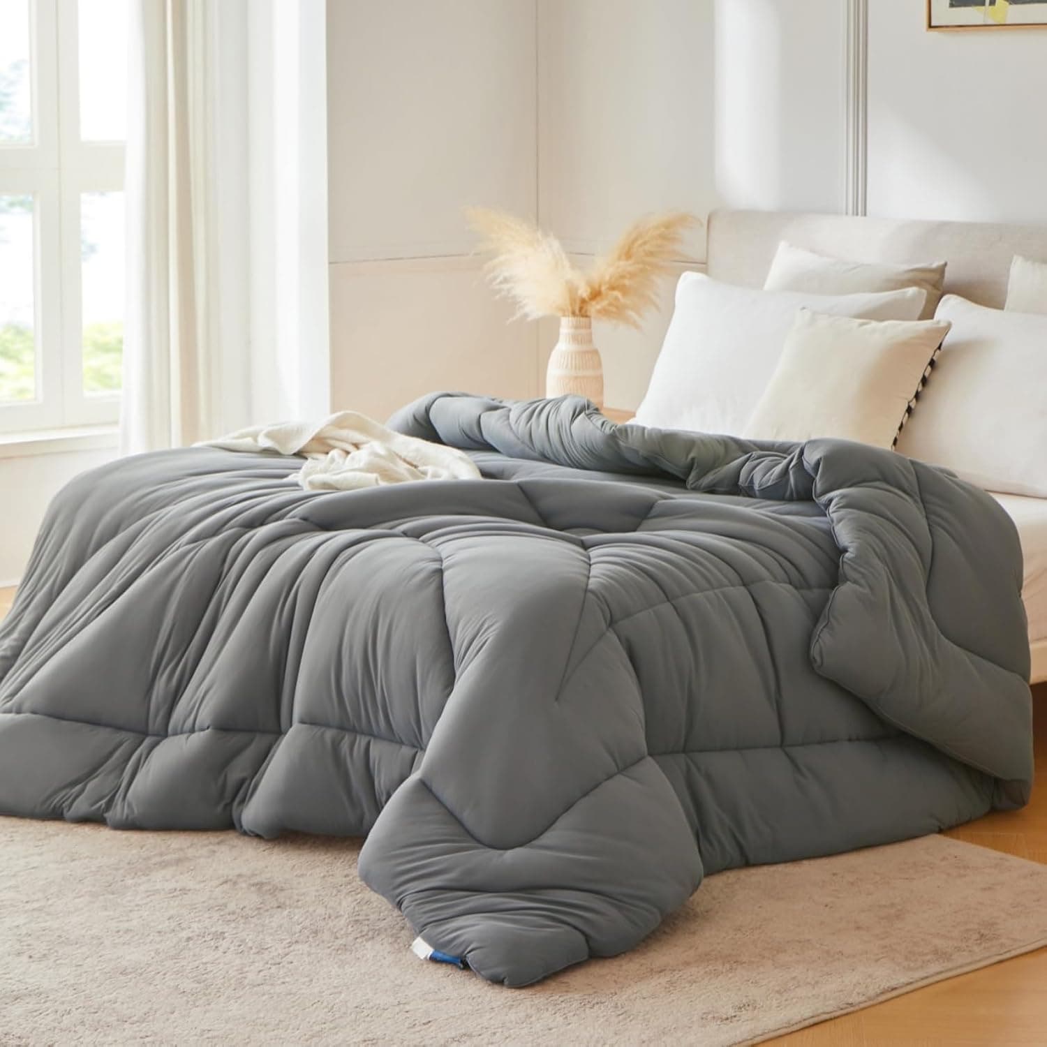 Enchimento de edredom de cama, edredom de cama queen size acolchoado macio, edredom alternativo, com costura acolchoada ergonômica, 228,6 cm x 228,6 cm (cinza nublado/Queen)