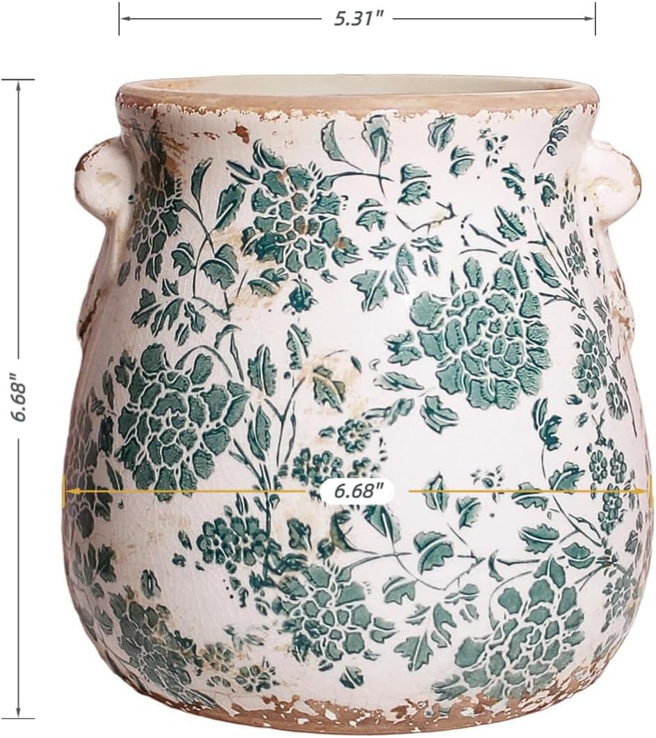 Porta-vasos de cerâmica toscanos e utensílios de cozinha, vasos de plantas vintage de 16,68 cm com drenagem para uso interno/externo, vaso de casa de campo para decoração de jardim - Imagem 4