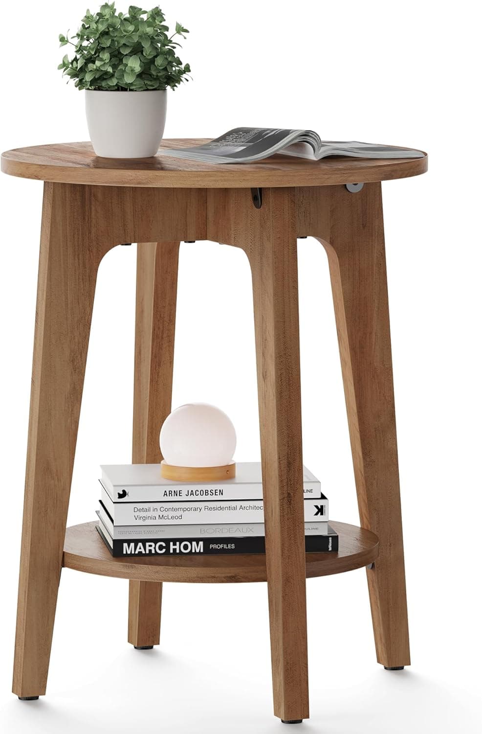 VASAGLE Mesa Lateral Redonda com Prateleira Inferior, Mesa de Apoio para Espaços Pequenos, Criado-Mudo para Sala de Estar, Quarto, Branco BRLET283T41V1