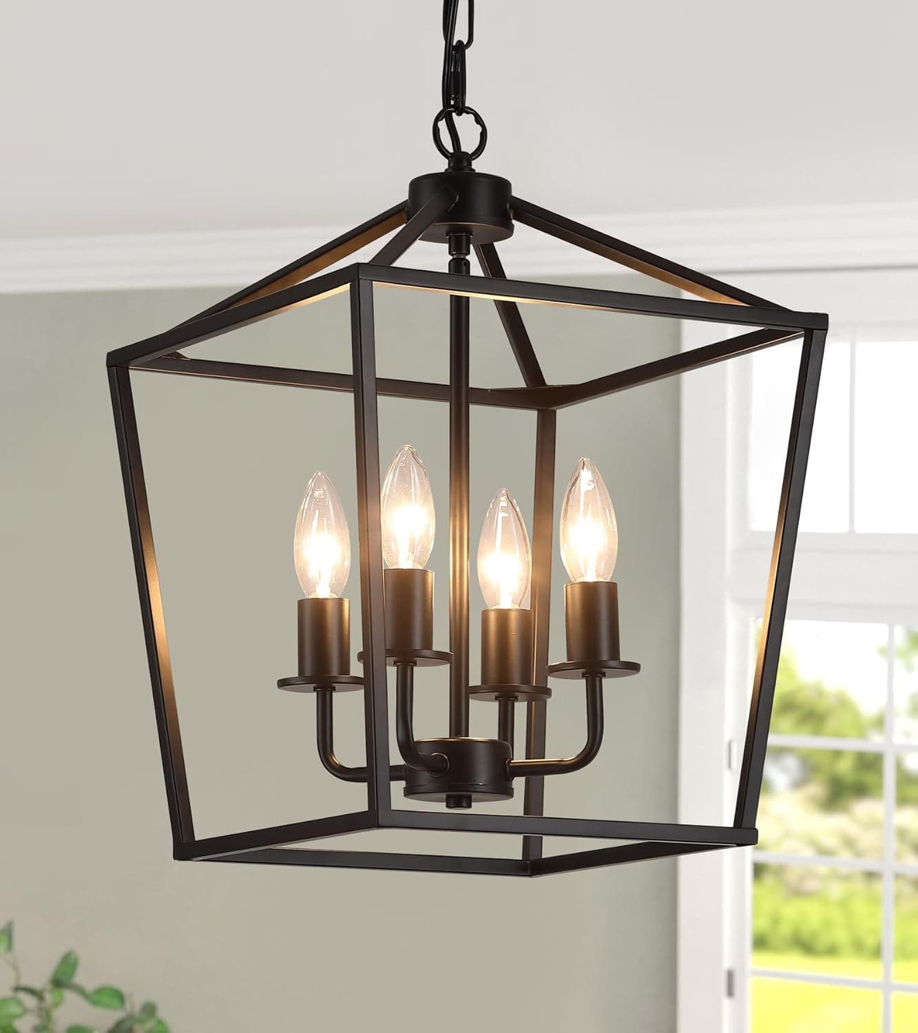 AMZASA Ul Listed Black Industrial 4 Light Lantern Lustre Luminárias de Teto Farmhouse Metal Cage Luz Pendente Geométrica Rústica para Cozinha Ilha Entrada Sala de Jantar Escadas e Corredor