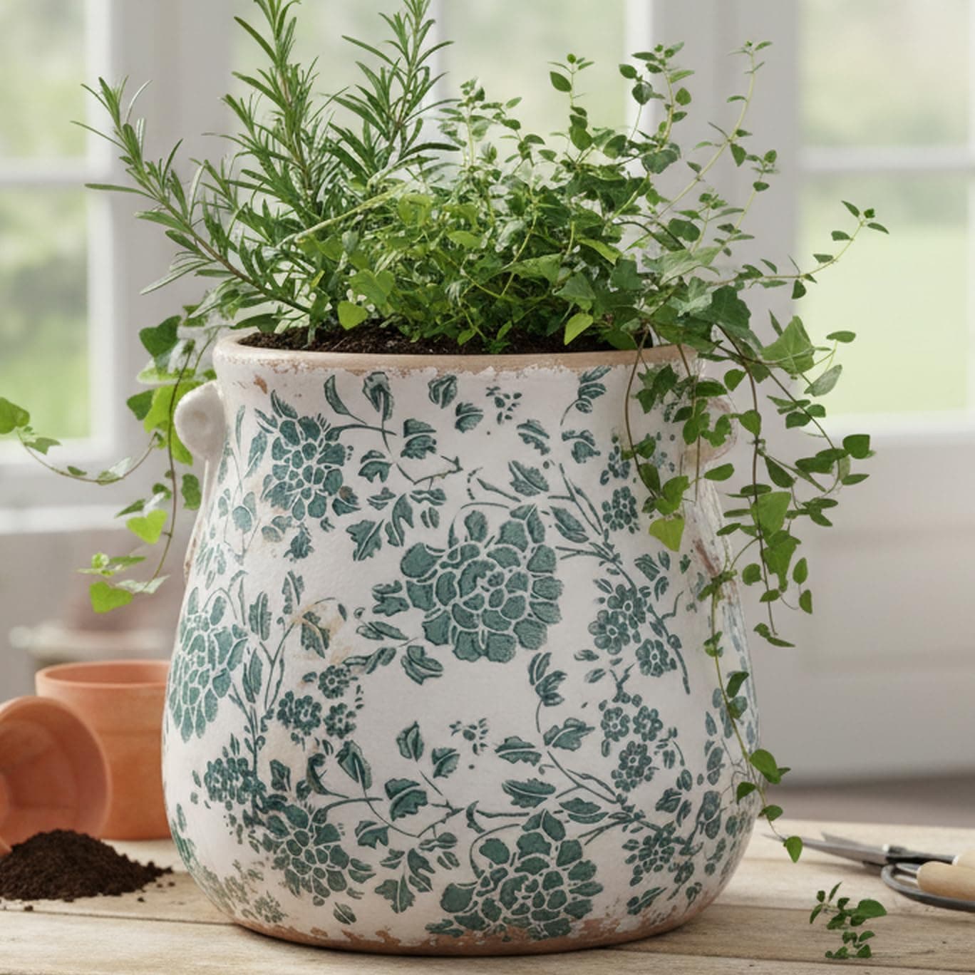 Porta-vasos de cerâmica toscanos e utensílios de cozinha, vasos de plantas vintage de 16,68 cm com drenagem para uso interno/externo, vaso de casa de campo para decoração de jardim - Imagem 3