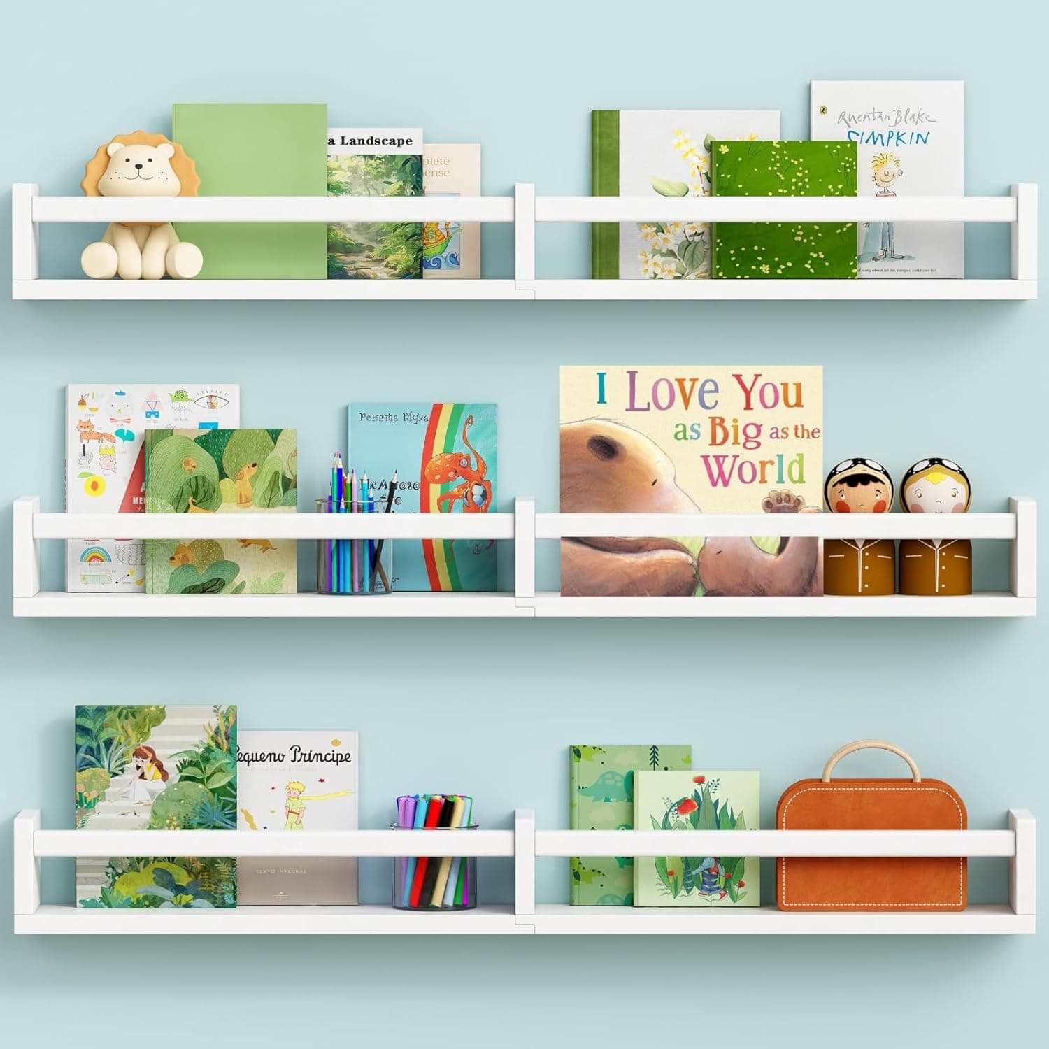 Prateleiras grandes de livros de berçário montadas na parede para quarto de crianças, estante flutuante branca para quarto de bebês meninas e meninos, prateleira de livros infantis para