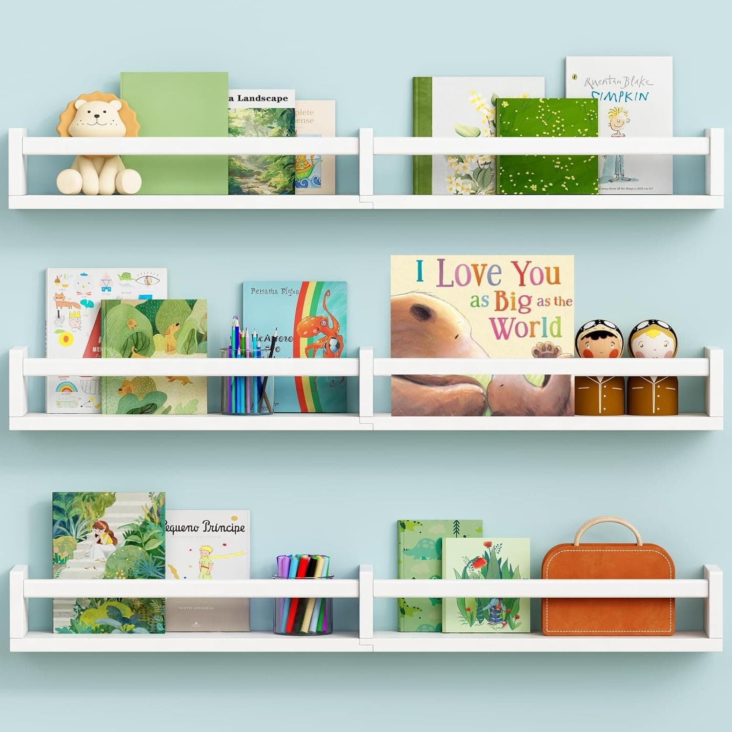 Prateleiras grandes de livros de berçário montadas na parede para quarto de crianças, estante flutuante branca para quarto de bebês meninas e meninos, prateleira de livros infantis para