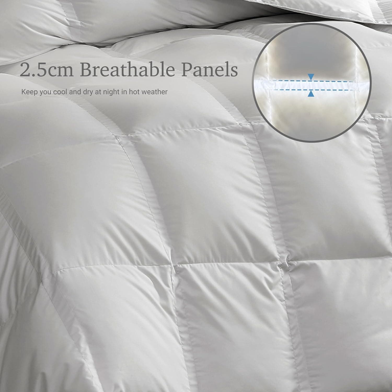 Hotel Grand Edredom King de fibra de ganso branco - enchimento de edredom leve com 8 laços nos cantos - Edredom de hotel de luxo 2,5 cm painel respirável para o verão e dormir quente, 269 cm x 228 cm - Imagem 3