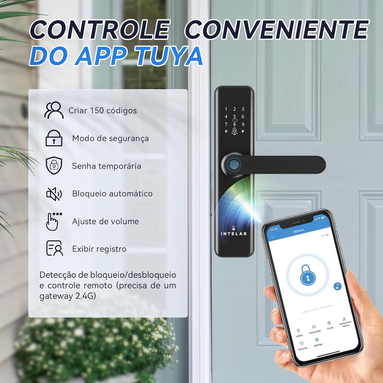 Smart Lock - Fechadura Inteligente para Porta com Impressão Digital - Fechadura de entrada sem Chave 5 em 1 - Fechadura Biométrica para porta Frontal com Teclado, Controle por APP - Imagem 3