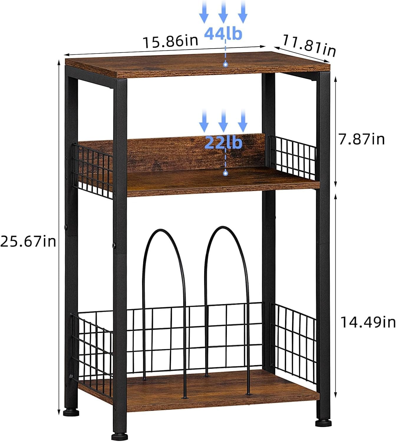 LELELINKY Mesa Final com Estação de Carregamento, Mesa de Cabeceira Marrom com Portas USB e Tomadas, Suporte para Toca-Discos de 3 Camadas com Prateleira de Armazenamento de Vinil, Sofá, Mesas Laterai - Imagem 4