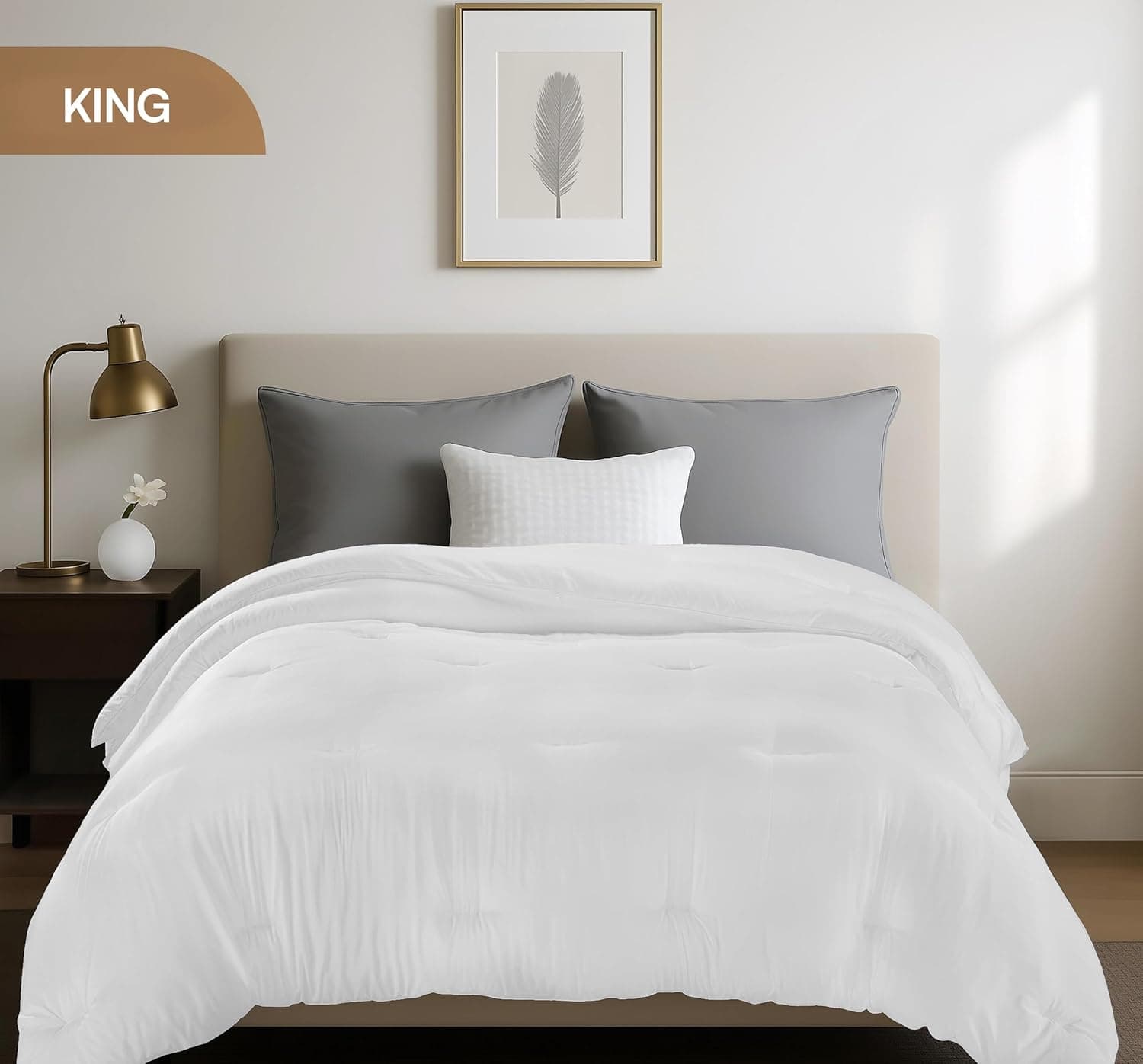Utopia Bedding Edredom King acolchoado alternativo para todas as estações - Enchimento de edredom com abas de canto - Lavável na máquina - Edredom de cama - Branco - Imagem 4
