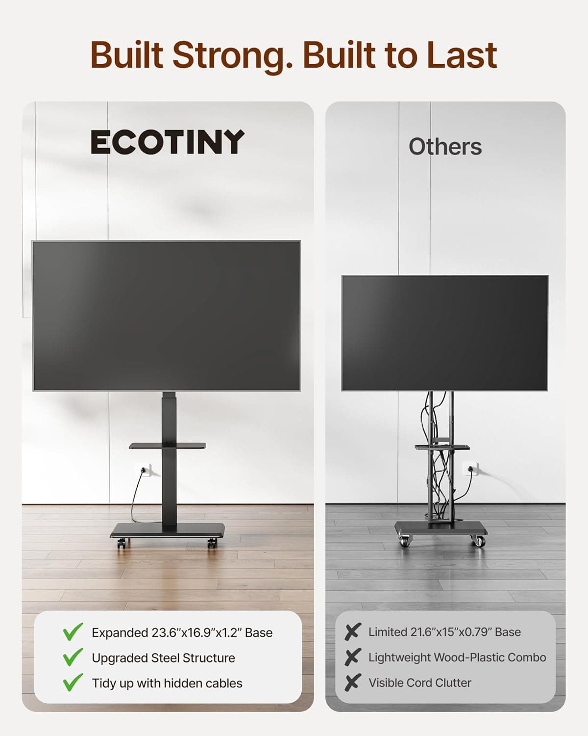 Suporte de TV com base de aço para TVs de 32 a 75 polegadas até 50 kg, suporte de TV móvel de nivelamento, inclinação e giratório com gerenciamento de fio oculto, suporte de TV portátil - Imagem 4