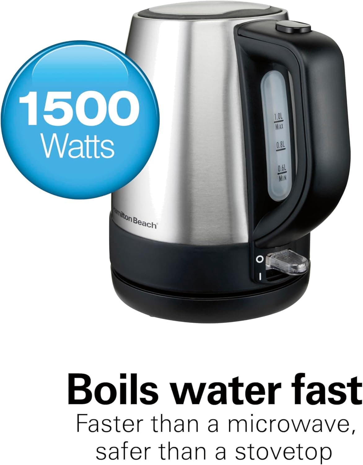 Hamilton Beach Chaleira de chá elétrica, caldeira de água e aquecedor, 1 L, sem corda, proteção de desligamento automático e secagem a ferver, aço inoxidável (40998) - Imagem 3