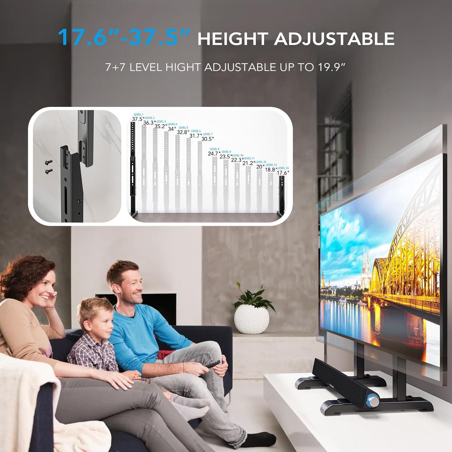 Suporte universal para TV, base de suporte de TV de mesa, substituição para a maioria das TVs LED LCD de 24 a 86 polegadas, 7 pernas de TV ajustáveis com altura com gerenciamento de cabos suporta até 50 kg, VESA máx. 800 x 600 mm, preto AX10TB01 - Imagem 3