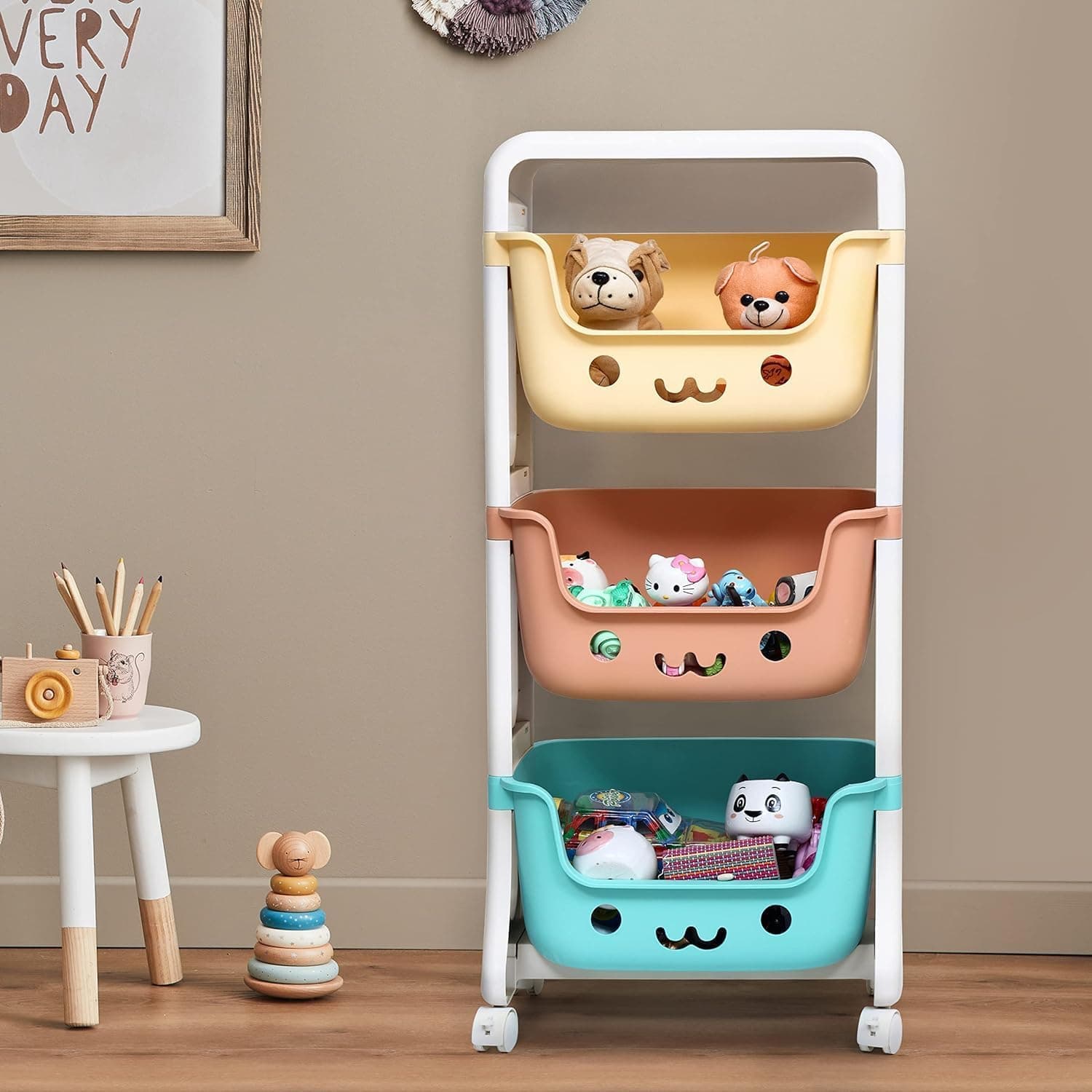 TOPAMIX Organizador de Brinquedos e Livros Estante em Plástico com 3 Gavetas Cantinho Mágico