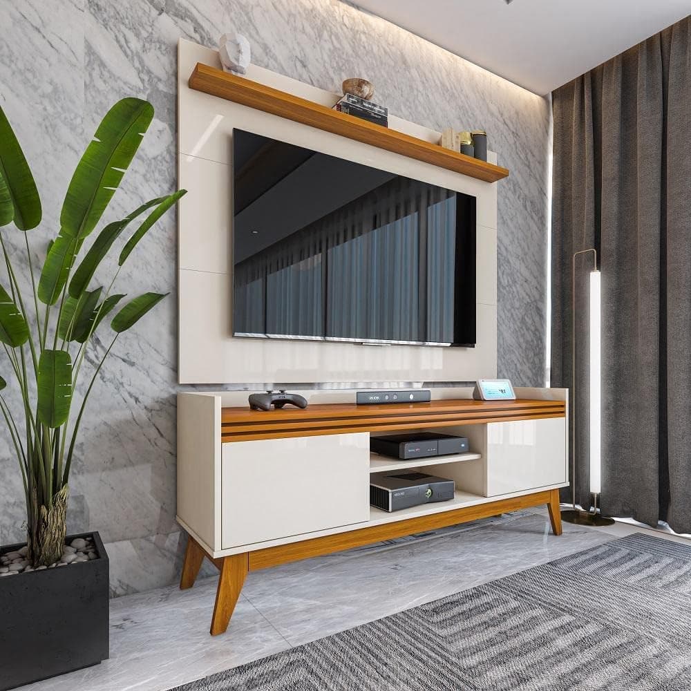 VIANOSSA - Rack ripado 2 Portas com Painel para Tv 50 Polegadas Astúrias 136cm