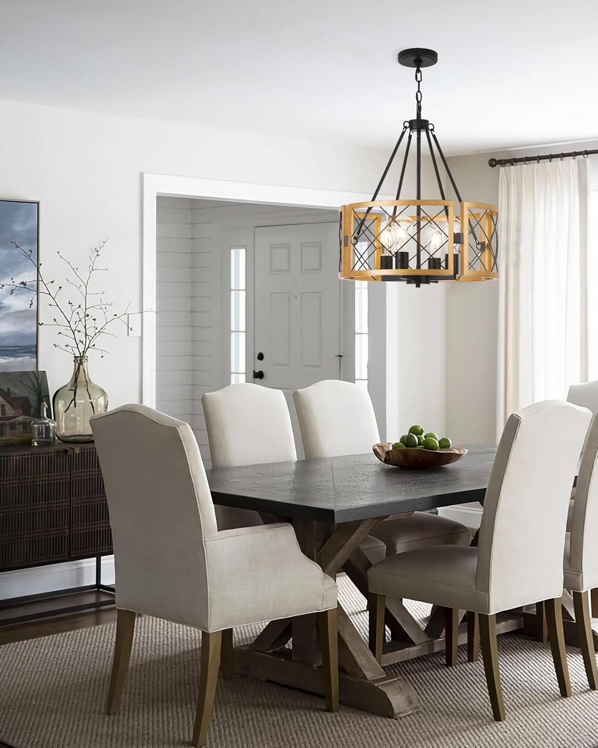 D19'' Lustre moderno para casa de fazenda, 4 luzes para sala de jantar, preto e dourado, luminária pendente de ilha de cozinha para mesa de jantar, hall de entrada, quarto, sala de estar. - Imagem 3