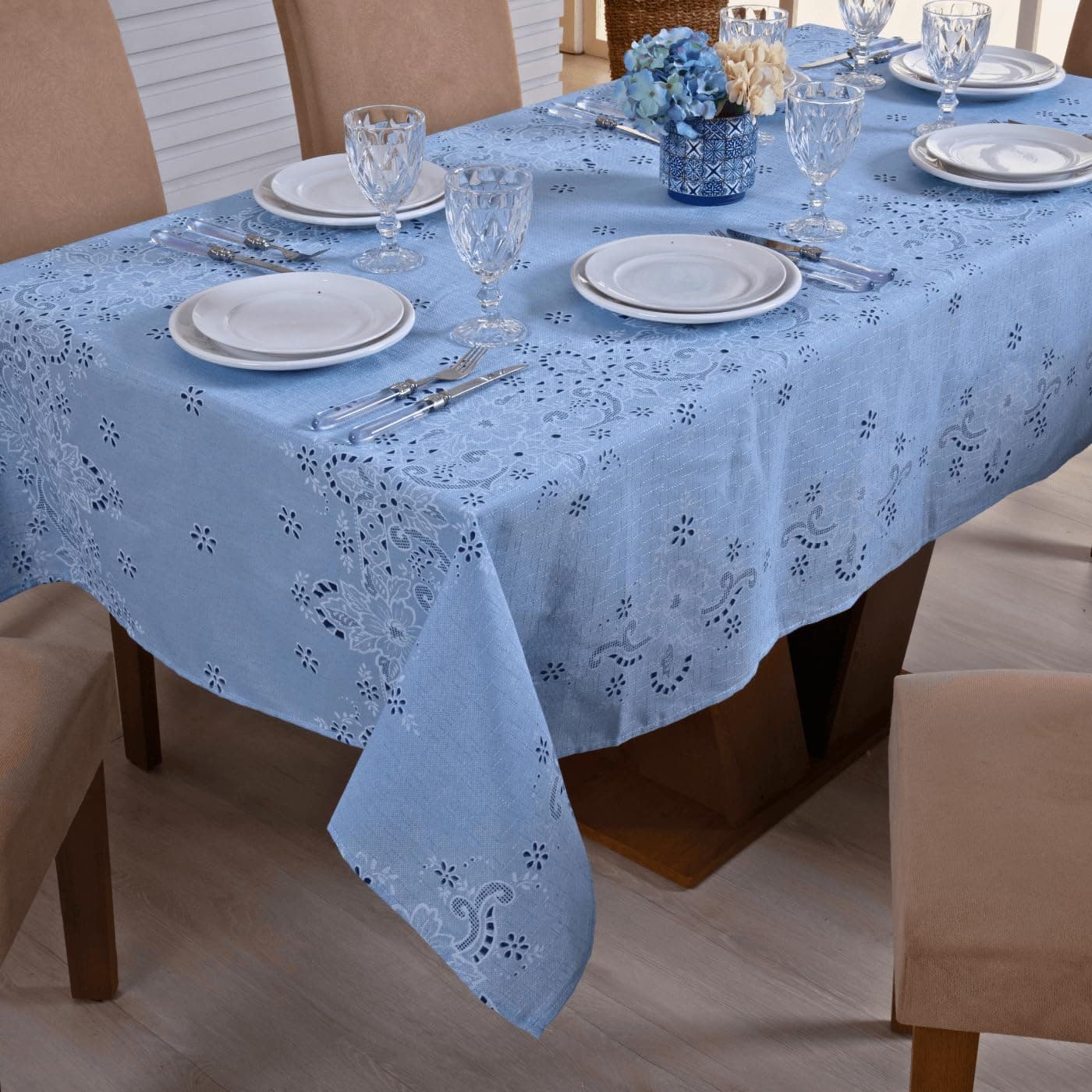 Toalha de Mesa Rustica Premium Retangular, 2,10 M x 1,40 M, Tecido Linhão, Composição 65% Algodão e 35% Poliéster 6 Lugares (Ilha Madeira Azul) - Imagem 3