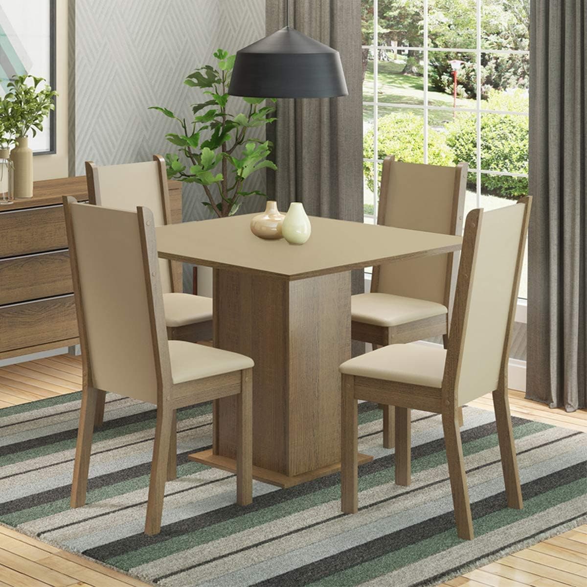 Conjunto Sala de Jantar Madesa Alana Mesa Tampo de Madeira com 4 Cadeiras