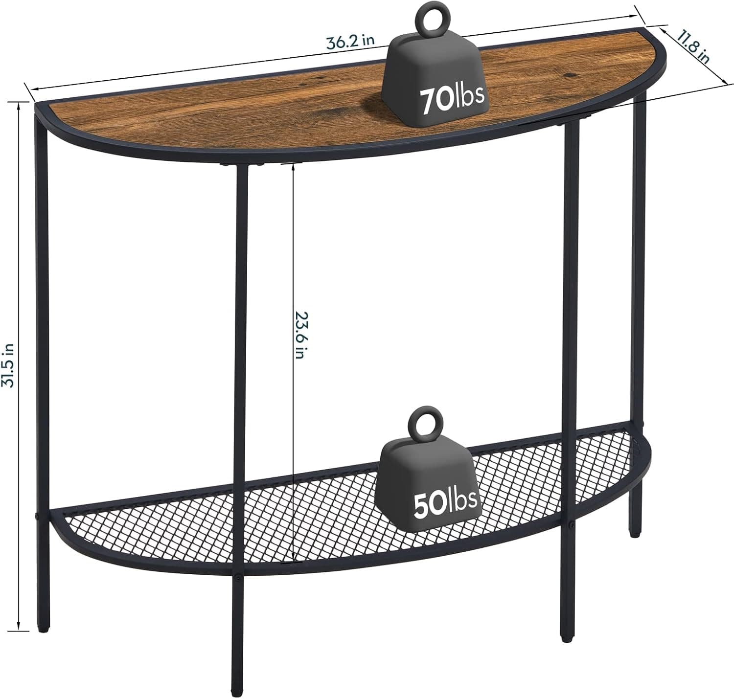 SAYGOER Mesa de entrada de 2 níveis pequena mesa de console com armazenamento meia lua sofá sofá mesa moderna de entrada estreita meados do século, 92 cm P x 30 cm L x 80 cm A, fácil montagem - Imagem 4