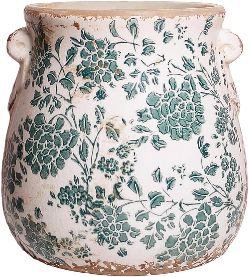 Porta-vasos de cerâmica toscanos e utensílios de cozinha, vasos de plantas vintage de 16,68 cm com drenagem para uso interno/externo, vaso de casa de campo para decoração de jardim