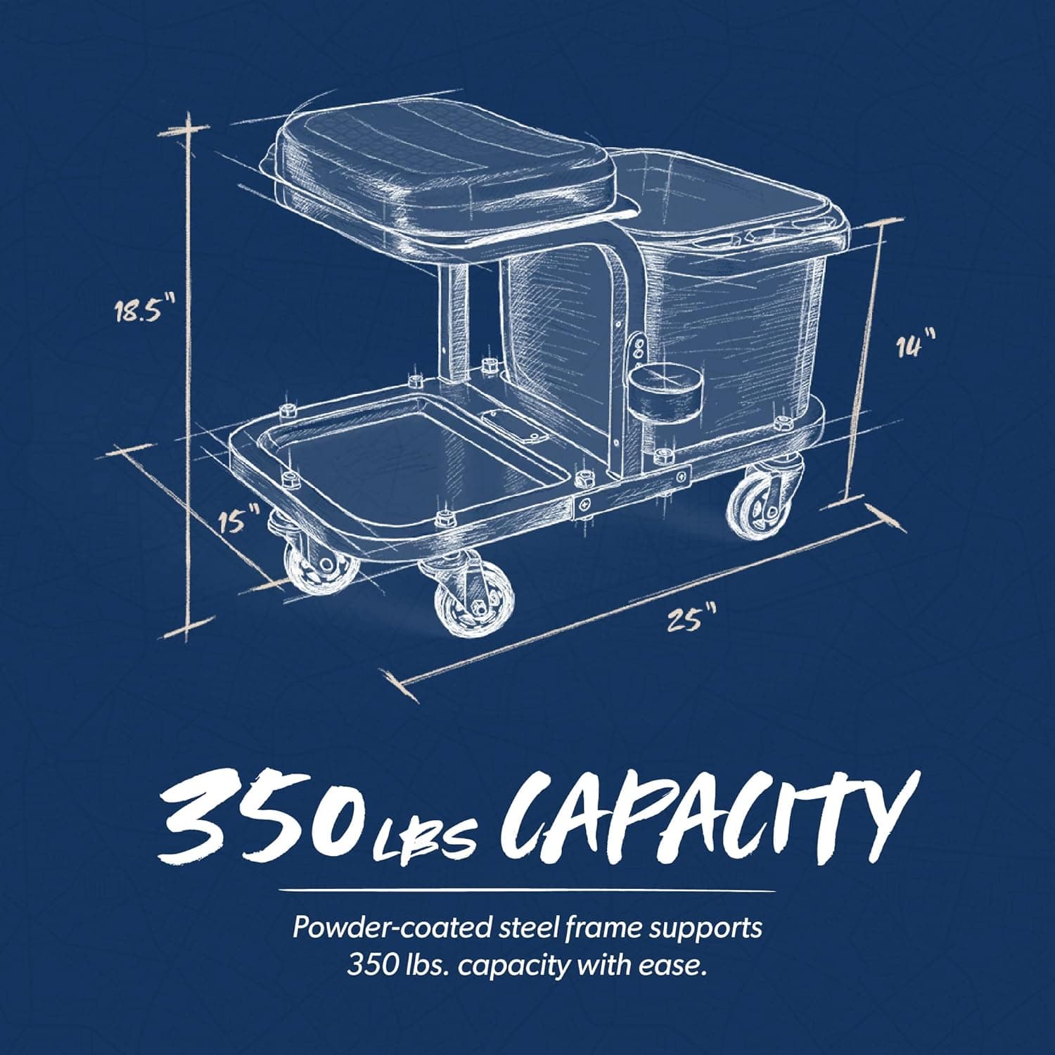 Banqueta de lavagem de carro com rodinhas 158 kg. Capacidade para detalhar o carro, limpeza, pintura ou jardinagem - Imagem 3