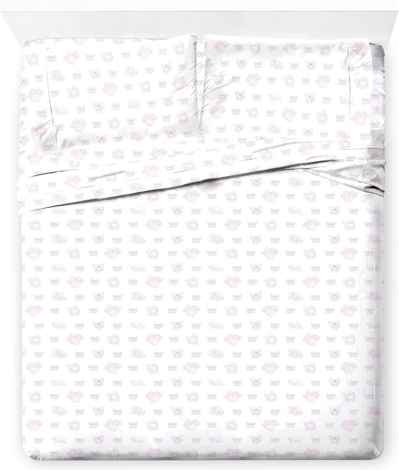 Jay Franco Jogo de lençol com elástico, lençol de cima e capa de travesseiro - roupa de cama ultramacia com fronha para decoração de quarto, multi - Hello Kitty, 4 peças queen