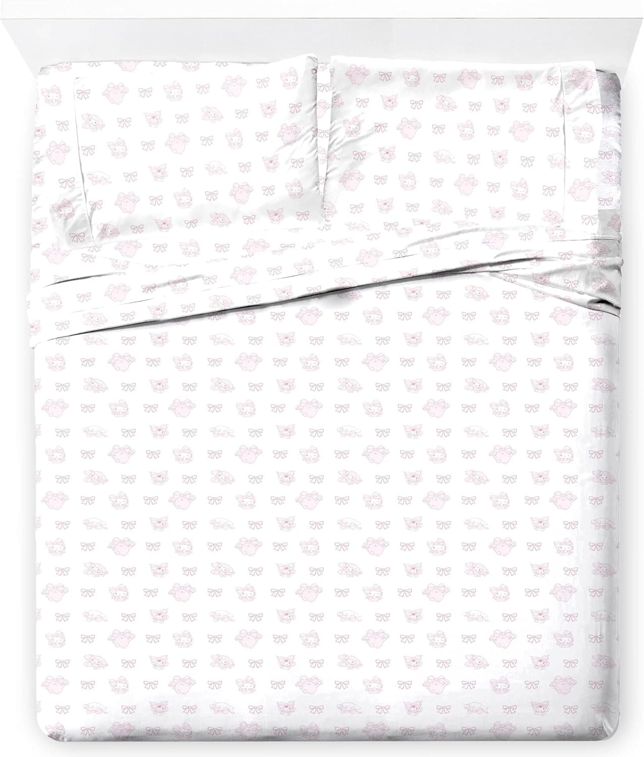 Jay Franco Jogo de lençol com elástico, lençol de cima e capa de travesseiro - roupa de cama ultramacia com fronha para decoração de quarto, multi - Hello Kitty, 4 peças queen