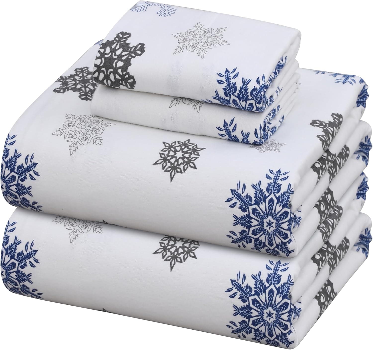 ZOYER Lençóis de flanela Queen Size – Lençóis de cama escovados duplos 100% algodão, bolsos profundos, 40,6 cm, respirável e extra macio para todas as estações, quente e aconchegante, 4 peças, neve