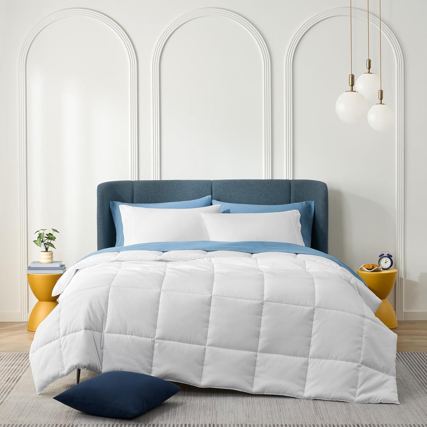 CASUAL LIVING Edredom Queen com enchimento de edredom, leve, acolchoado, para todas as estações, reversível, macio, roupa de cama alternativa, lavável na máquina, Queen, branco - Imagem 3