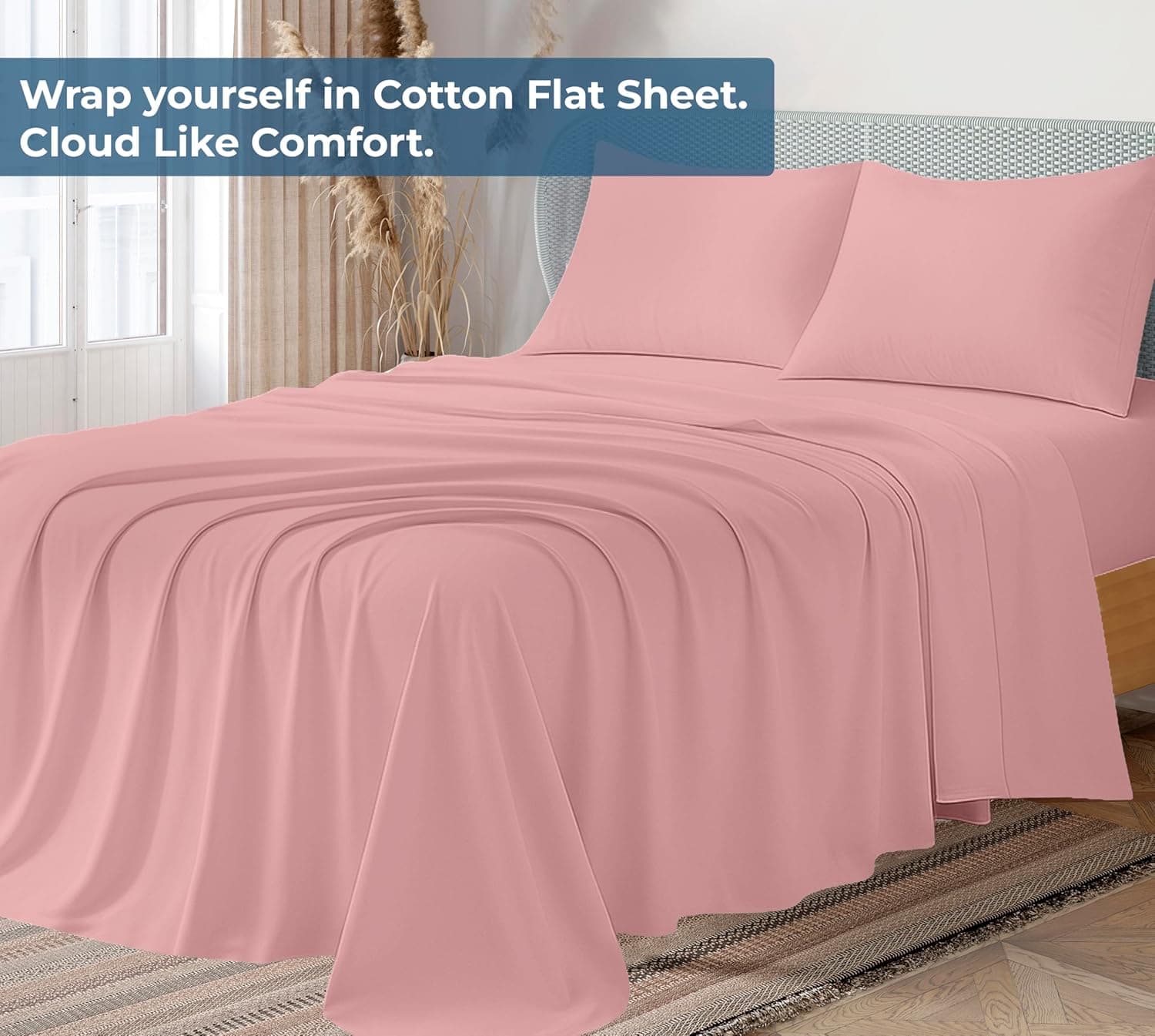 Royale Linens Apenas lençol de cima 100% algodão orgânico – super macio – Lençol de cima percal – Lençol plano completo vendido separadamente – Apenas lençóis rosa respiráveis, frescos e nítidos - Imagem 3