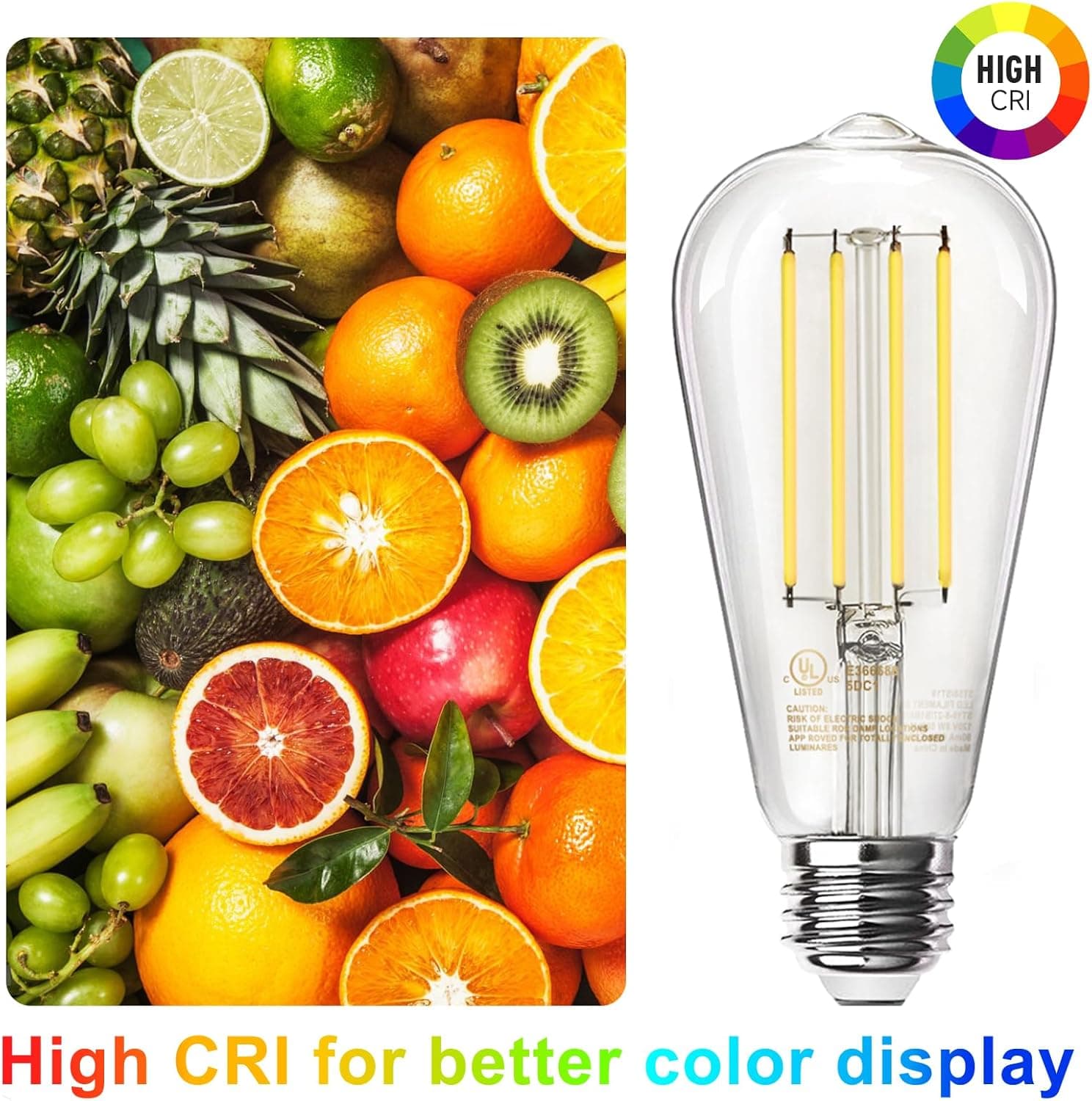 Lâmpadas WIAONE TJOY Edison, Equivalentes a 60W, Lâmpadas LED Vintage Reguláveis, Base Média E26, Branco Quente 2700K, ST58, 8W, 800LM, 80+ CRI, Lâmpada LED de Filamento Decorativo Antigo, Vidro - Imagem 4