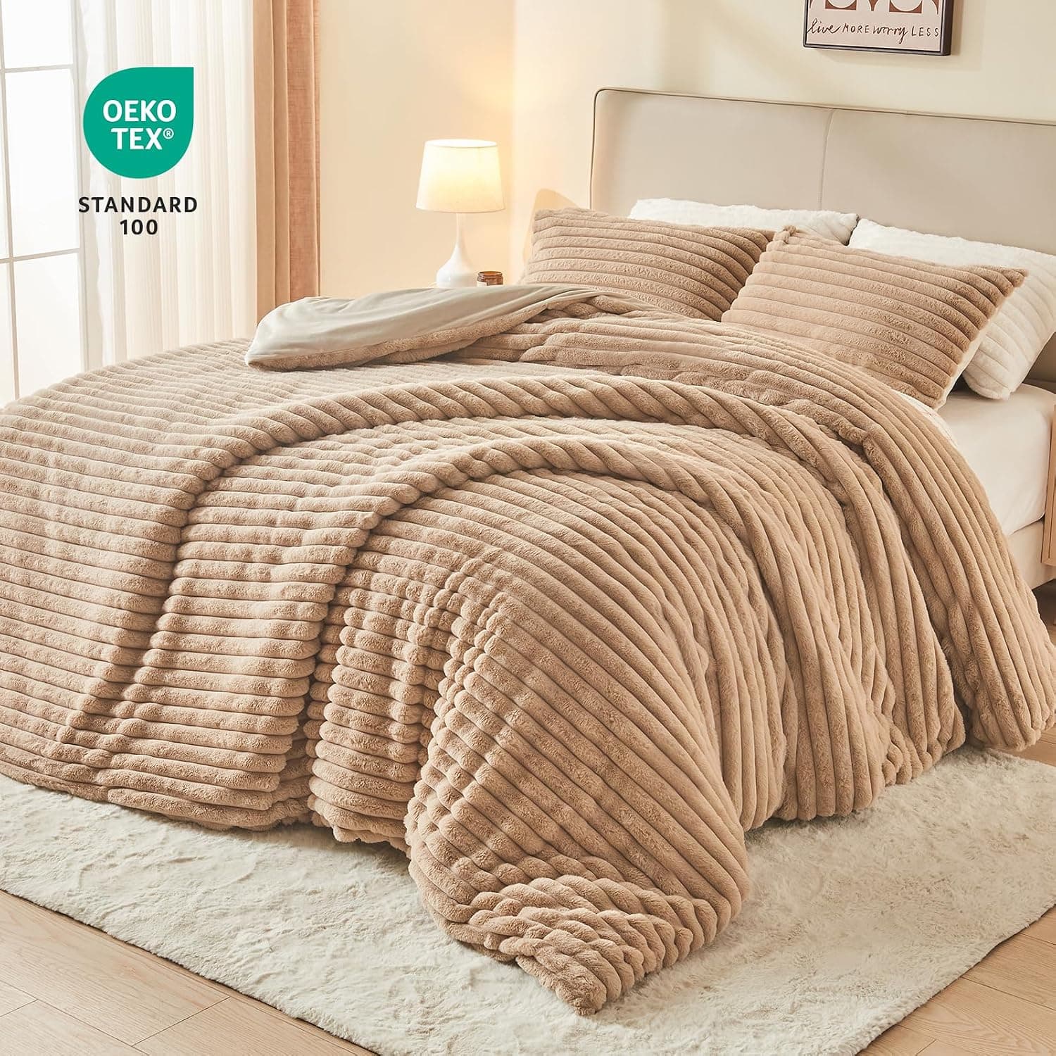 EMME Conjunto de capa de edredom de luxo branco felpudo King Size 3 peças para cama king size, capas de edredom macias e macias (branco, King) - Imagem 4
