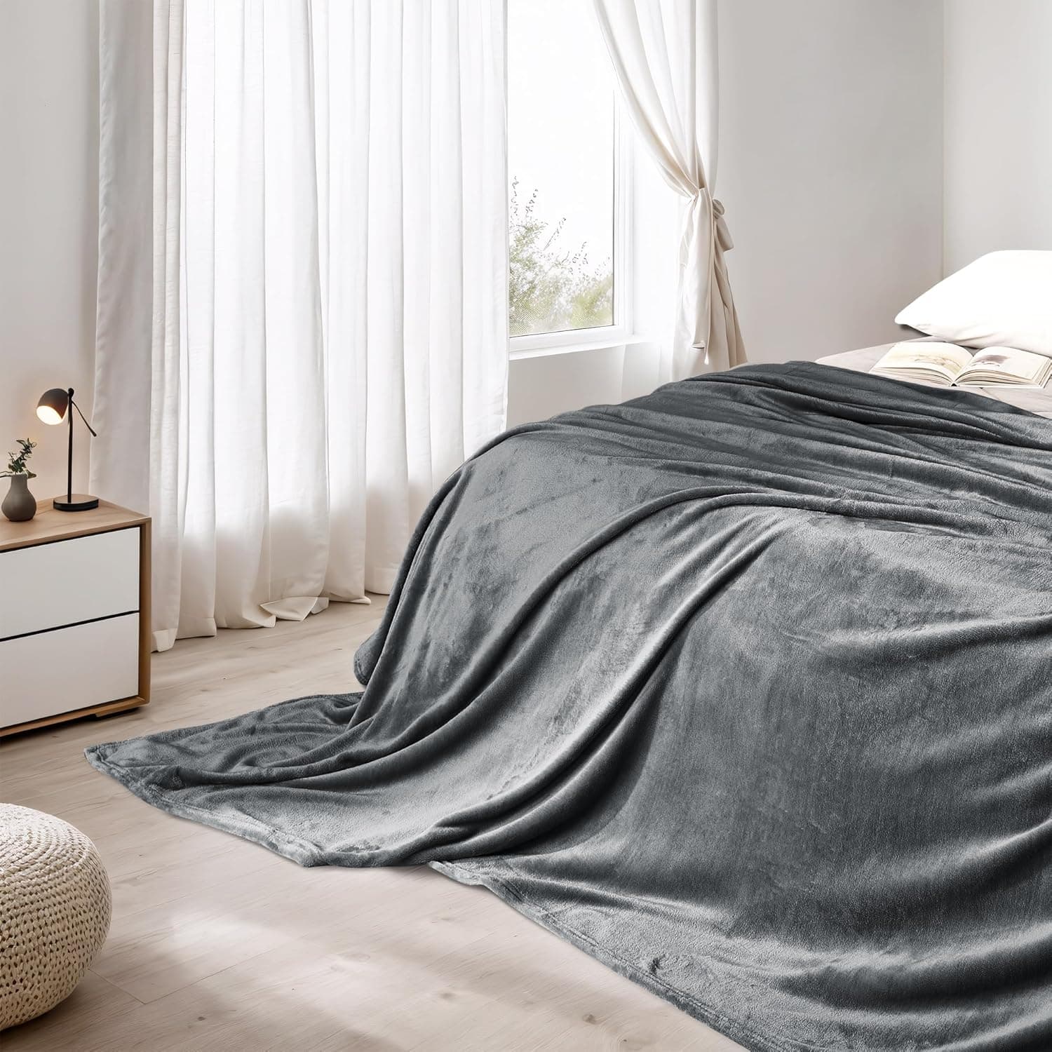 NICETOWN Cobertor macio king size fleece quente felpudo cobertor para cama/sofá leve 300 g/m² microplush cobertor ultra quente, 228,6 cm x 274,3 cm, cinza