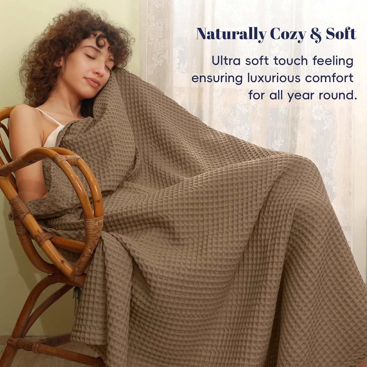 PHF Cobertor de tecido waffle ultramacio tamanho solteiro 167,6 cm x 228,6 cm - Lavado leve respirável aconchegante cobertor tecido para cama - decoração estética para sofá, cama sofá, casa carro - Imagem 4