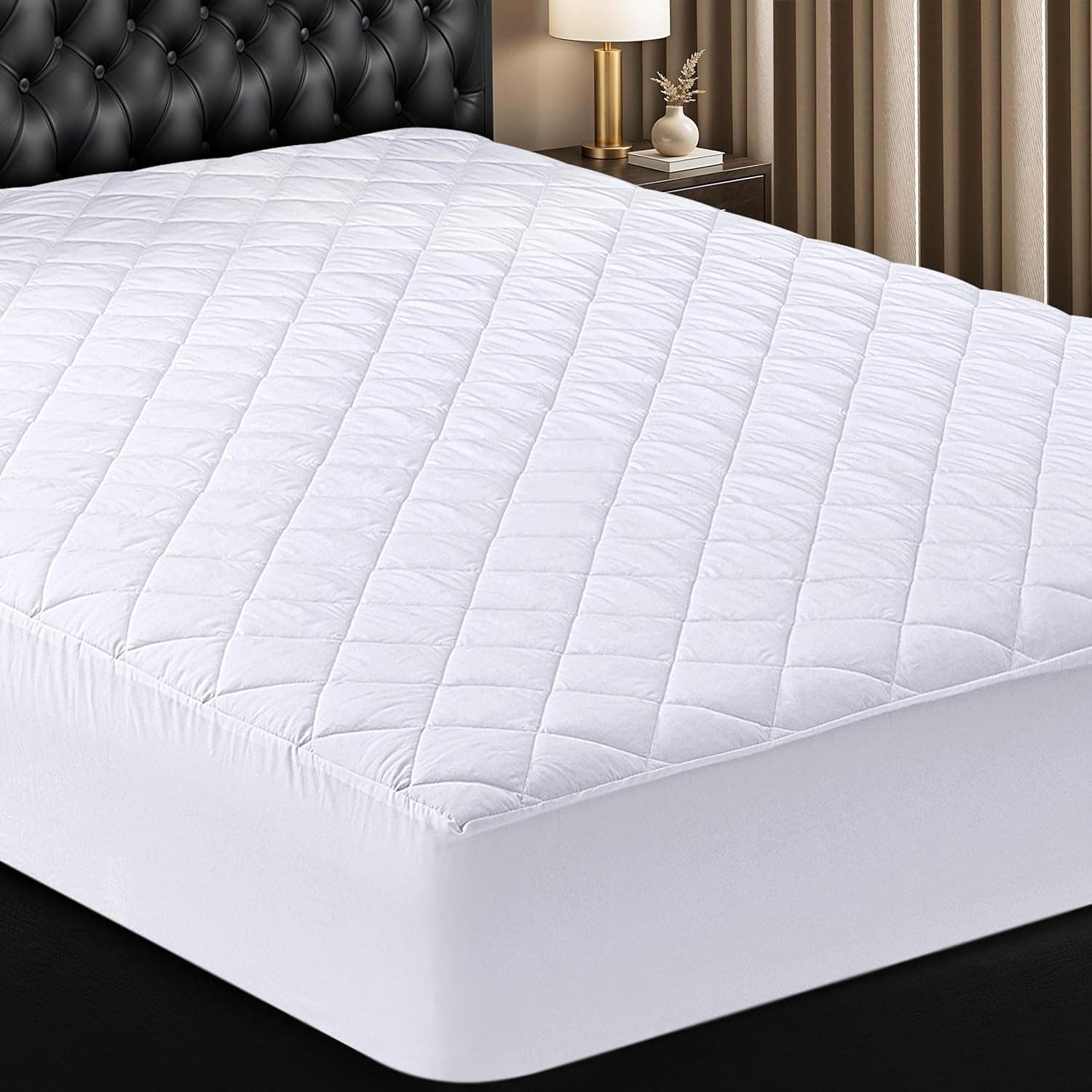 Utopia Bedding Almofada de colchão acolchoada, tamanho Queen, protetor de colchão elástico e capa estica até 40,6 cm de profundidade, lavável na máquina (branco)