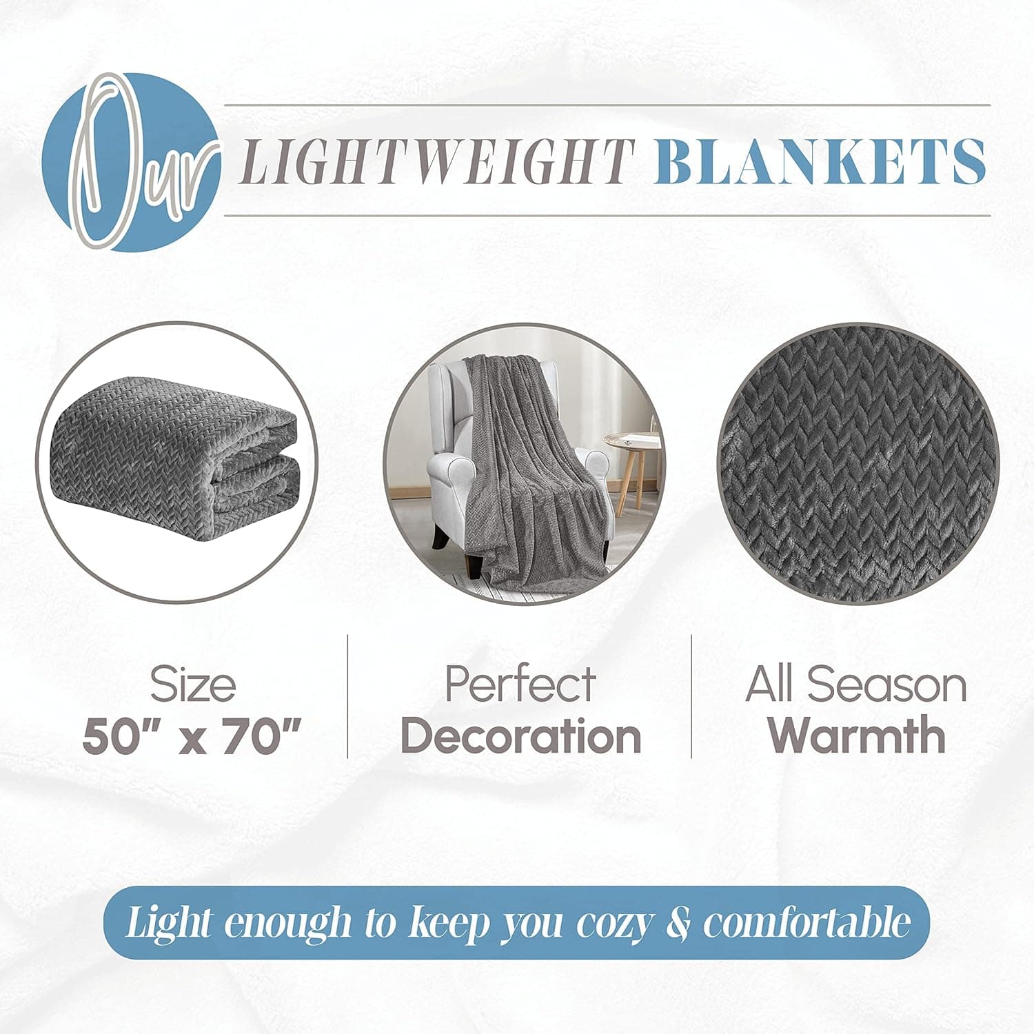 Elegant Comfort Cobertor leve estampado - todas as estações, ultra macio, aconchegante e de pelúcia - cobertores decorativos, perfeitos para descansar, 127 x 177 cm, cinza chevron - Imagem 4