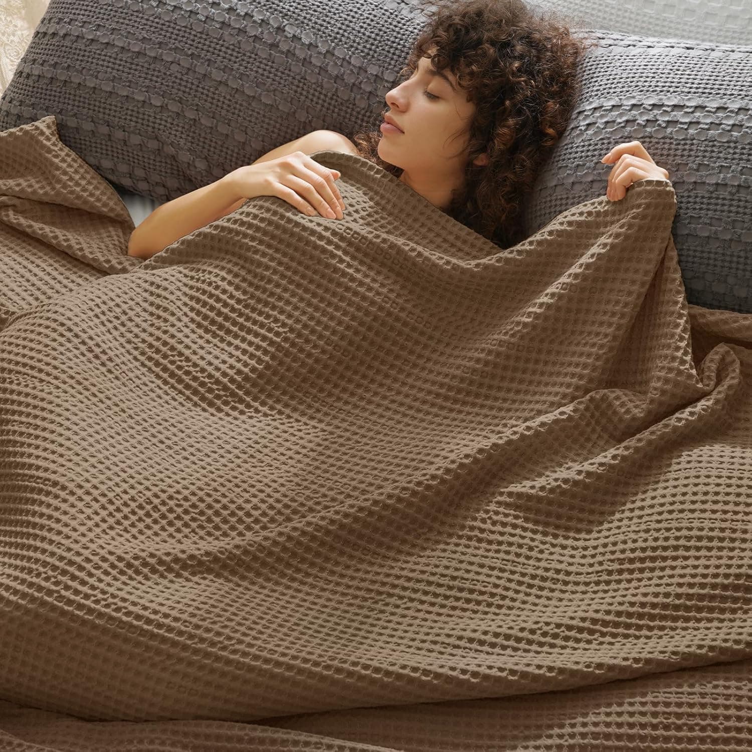 PHF Cobertor de tecido waffle ultramacio tamanho solteiro 167,6 cm x 228,6 cm - Lavado leve respirável aconchegante cobertor tecido para cama - decoração estética para sofá, cama sofá, casa carro