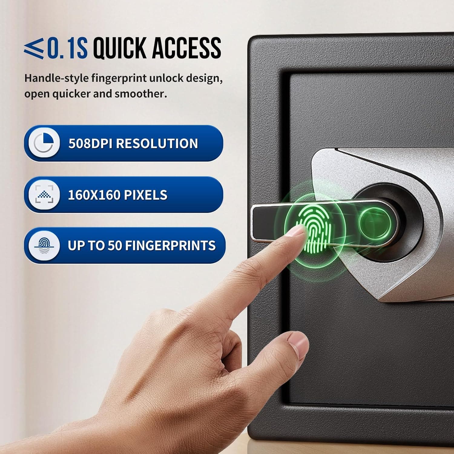 Blacksmith SAFEHome Safe Cofre biométrico de 0,9 filhote com alça de desbloqueio de impressão digital, prateleira removível, cofre de segurança para joias de escritório em casa valiosas - Imagem 3