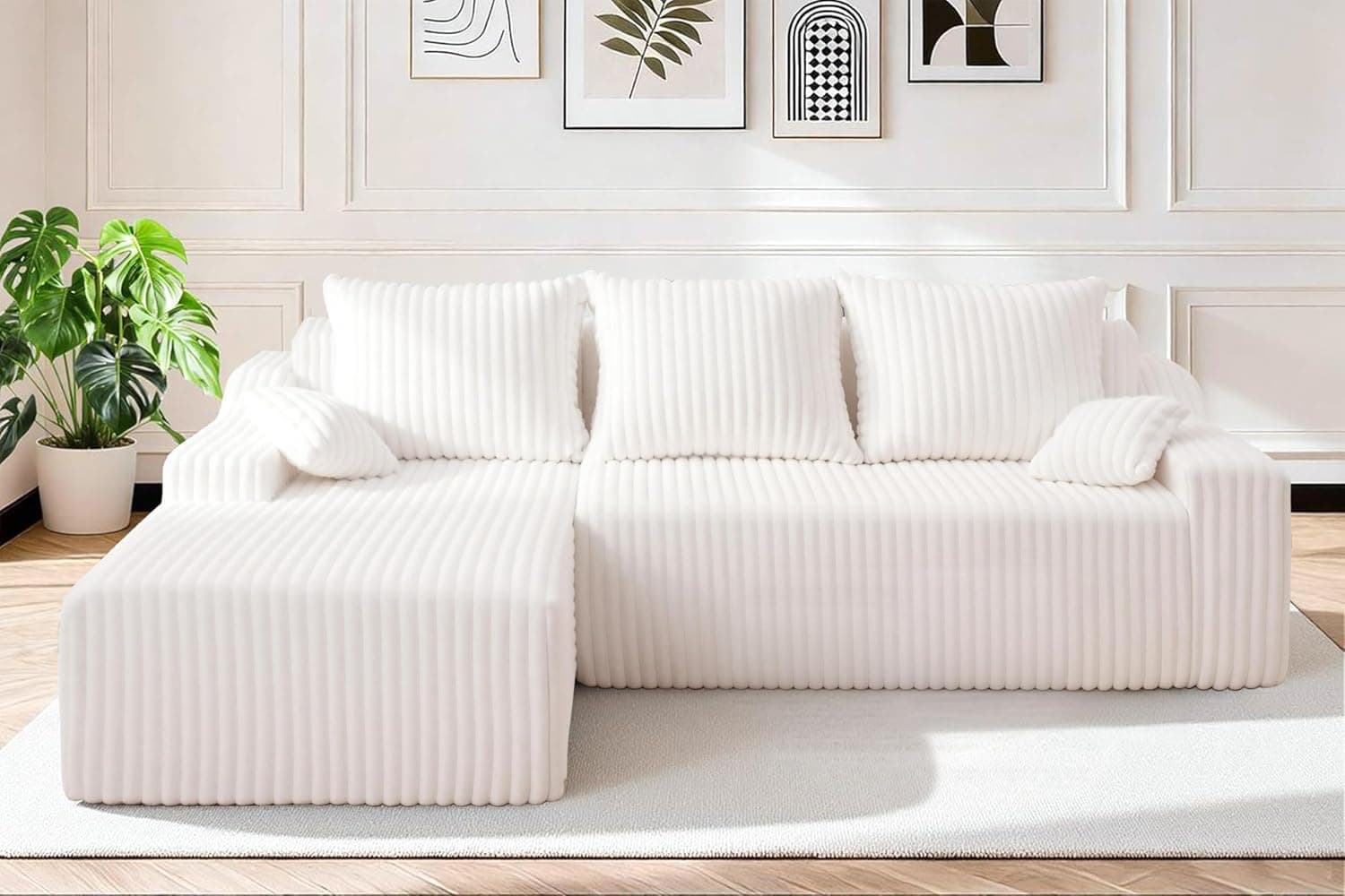 HABUTWAY Sofá secional em nuvem, sofá desossado com espreguiçadeira, sofá modular confortável com assento profundo para sala de estar, quarto, sofá em forma de L com tecido de veludo cotelê, sem