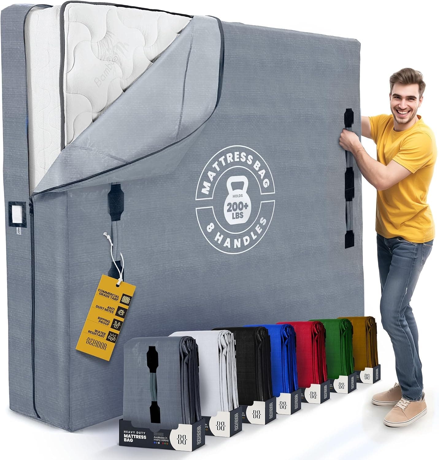 Sacos de colchão extragrossos para mudança - Tamanho GG completo - Armazenamento de colchão reutilizável com zíper, 8 alças
