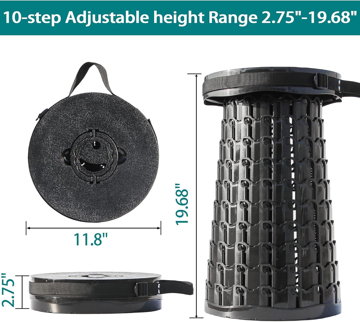 ALEVMOOM Banqueta dobrável 2025 XXL 50 cm com almofada, capacidade de 453 kg, bancos portáteis para adultos, resistente, banco dobrável telescópico de altura ajustável, para acampamento ao ar livre - Imagem 4