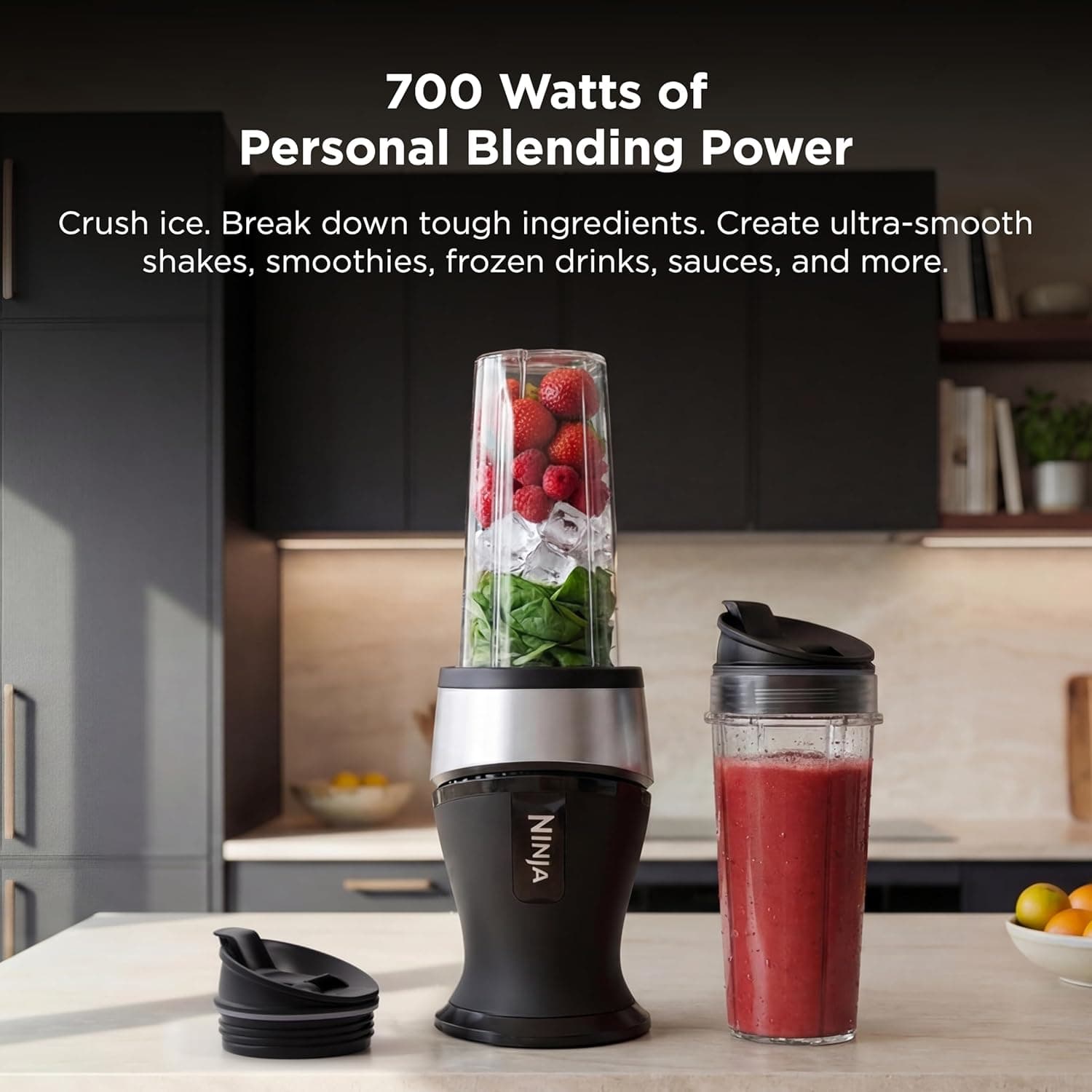Ninja - Liquidificador Pessoal Compacto, 700 Watts, 2 Copos e 2 Tampas de Bico, Ideal para Smoothies, Batidos e Mistura Congelada - Imagem 3