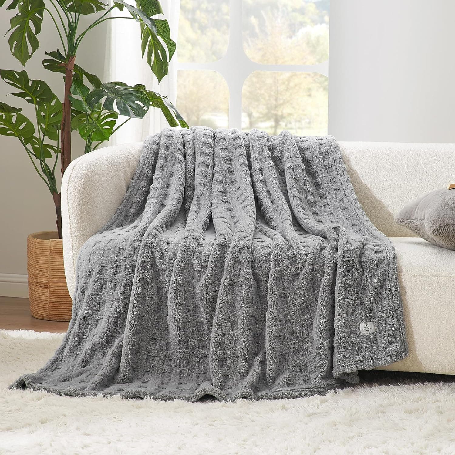 Cozy Bliss Cobertor macio tamanho solteiro - cobertores leves e aconchegantes presente para mulheres, cobertor xadrez fofo para cama, sofá e sofá, cinza, 152 x 203 cm