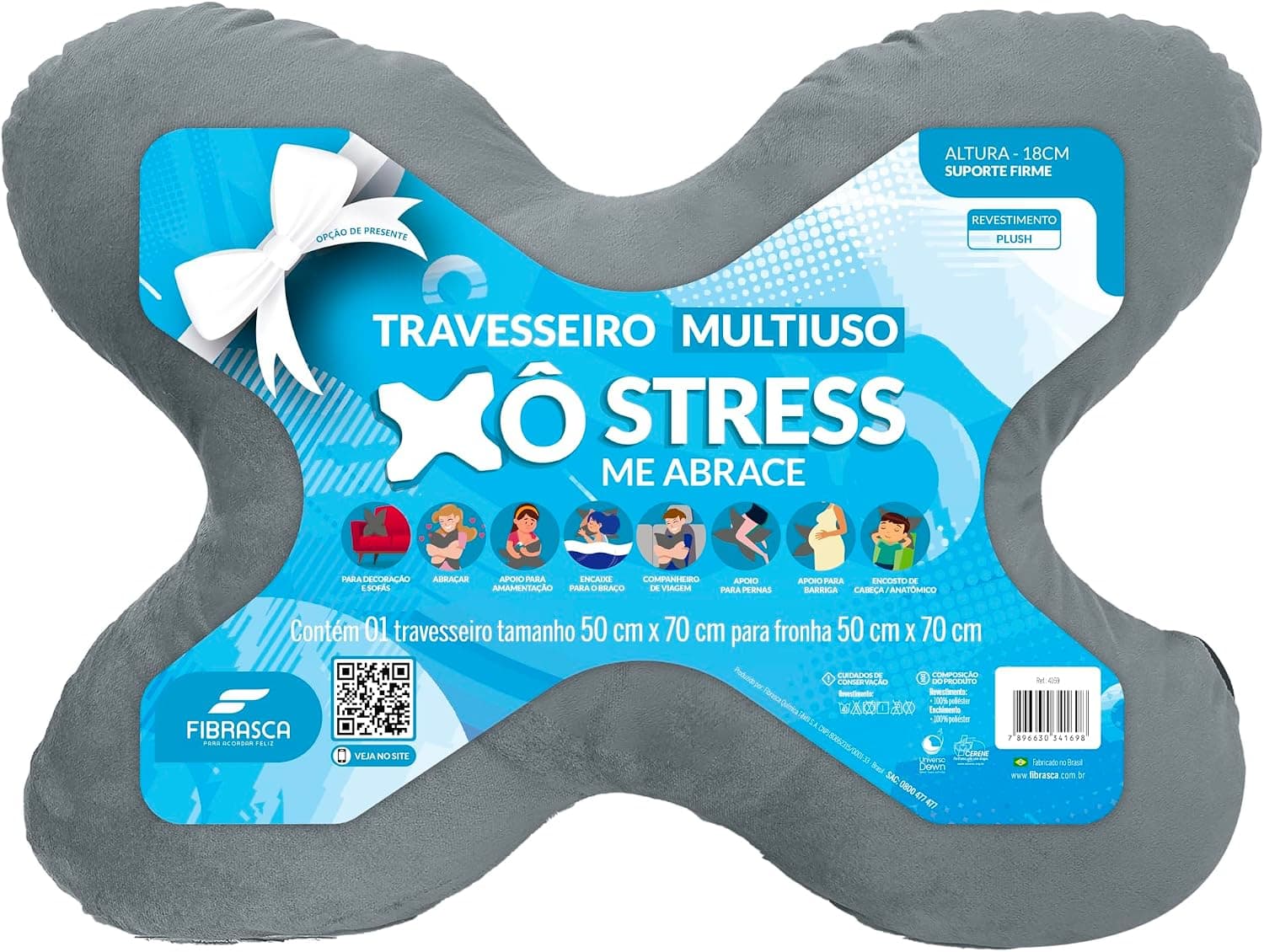 Travesseiro Antistress Xo Stress Toque de Pluma – Grafite – Fibrasca