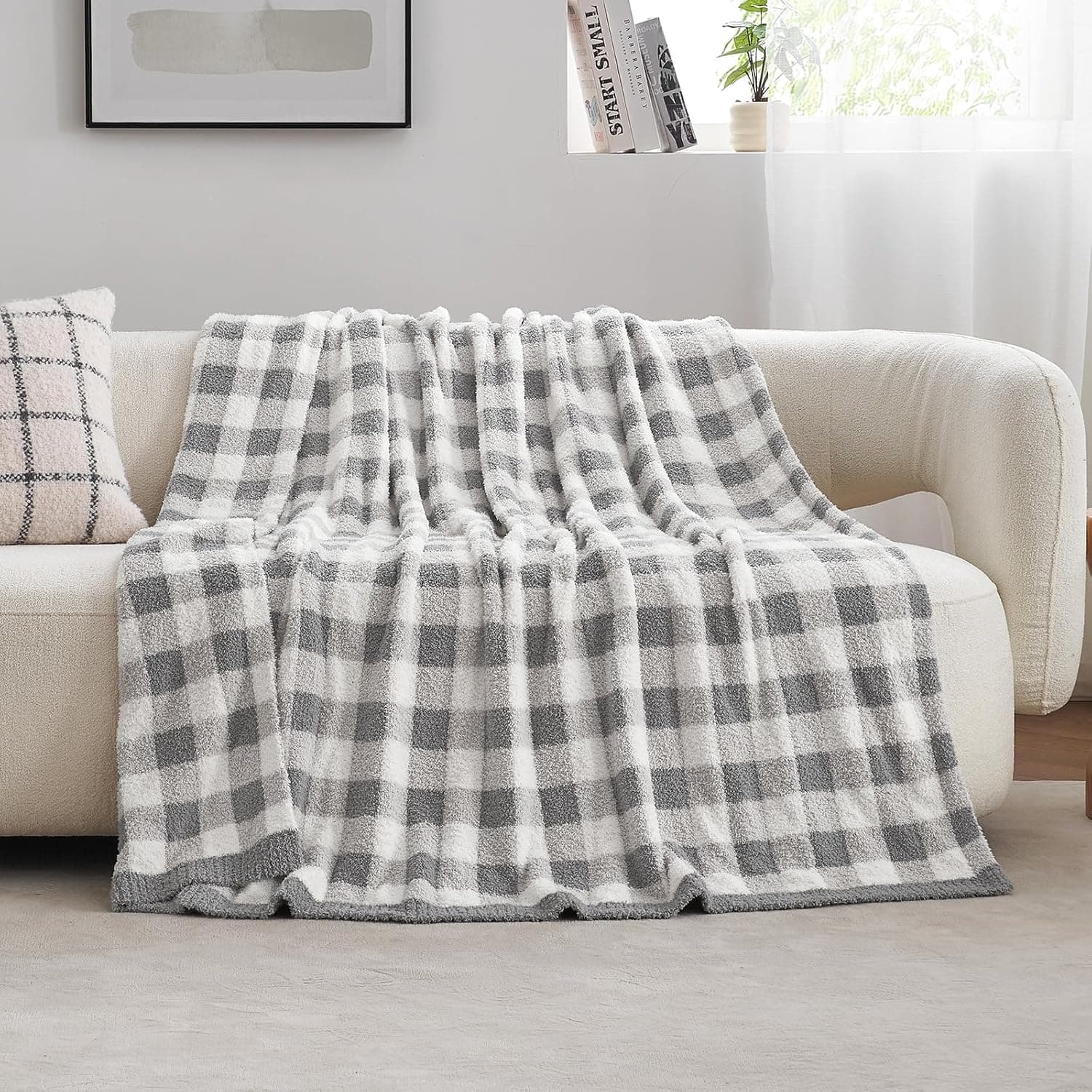 Snuggle Sac Cobertor de cama xadrez búfalo, tamanho solteiro, supermacio, aconchegante e quente, manta xadrez fofa para cama, cinza xadrez, 152 x 203 cm - Imagem 4