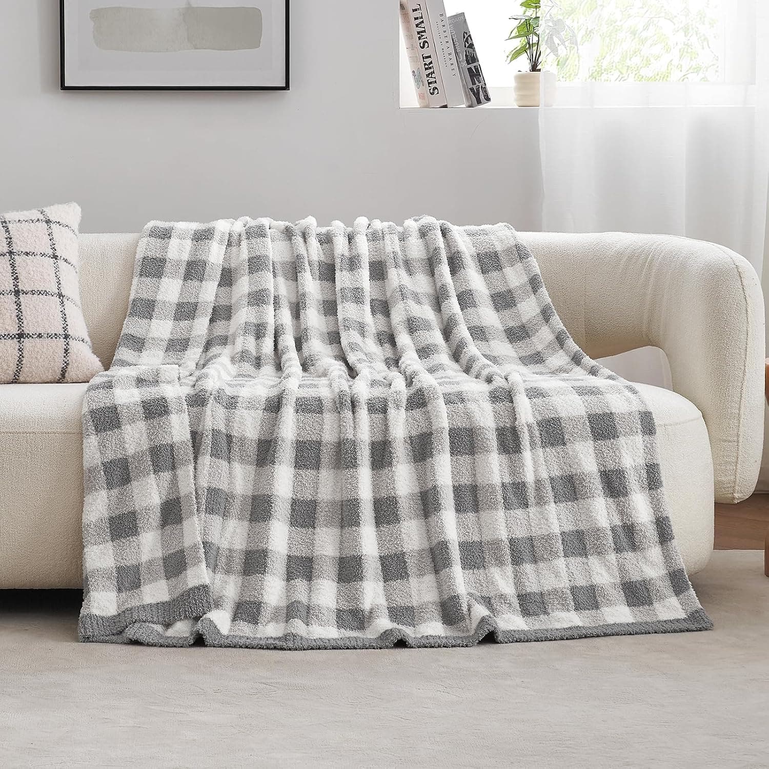 Snuggle Sac Cobertor de cama xadrez búfalo, tamanho solteiro, supermacio, aconchegante e quente, manta xadrez fofa para cama, cinza xadrez, 152 x 203 cm - Imagem 4
